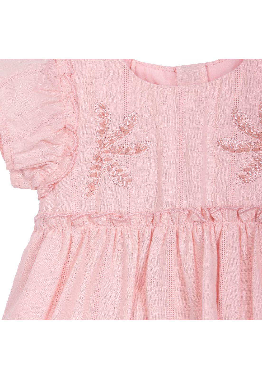 Vestido Bebé Niña Manga Vuelo Mostacillas Palo Rosa Pillin-2