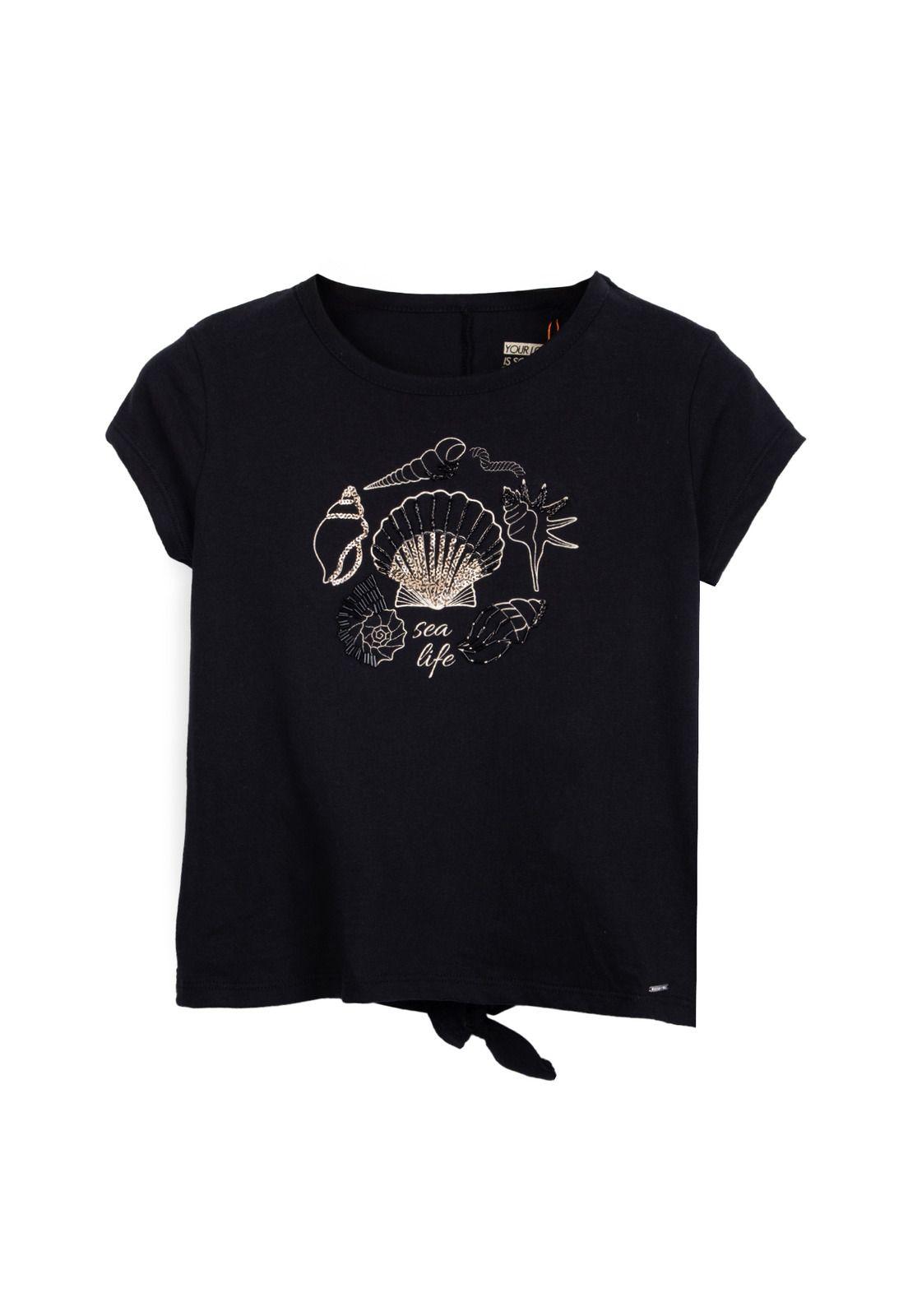 Polera Niña Manga Corta Diseño Lentejuelas Negro Pillin-0