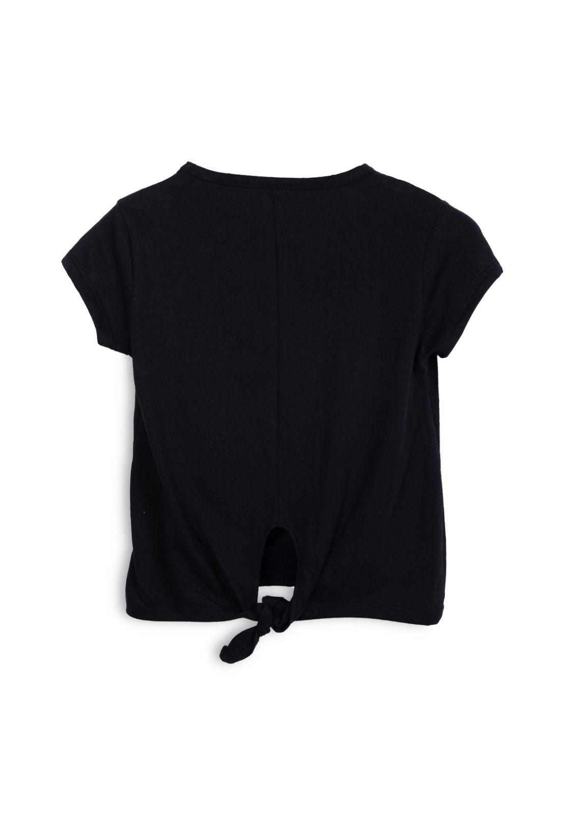 Polera Niña Manga Corta Diseño Lentejuelas Negro Pillin-1