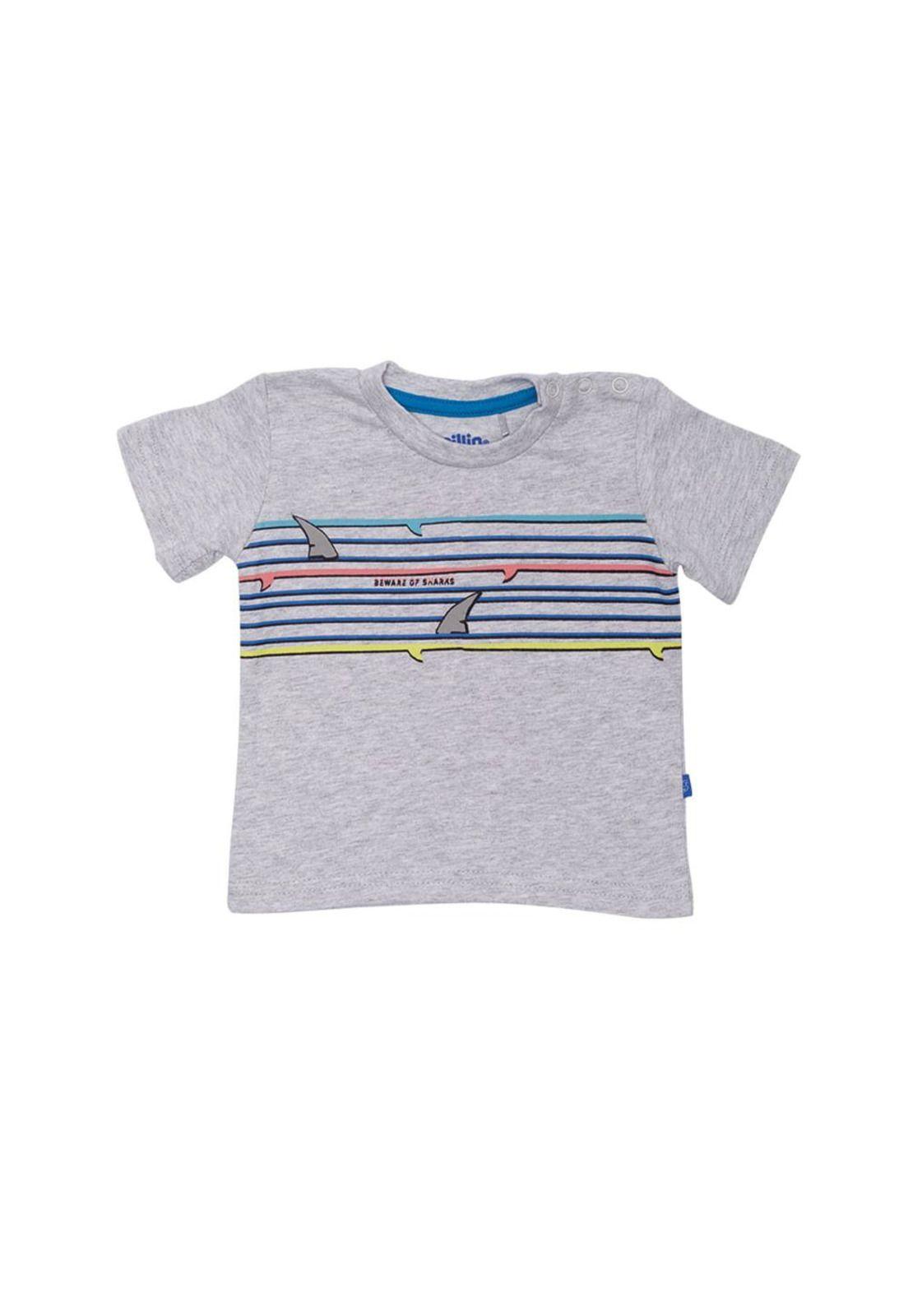 Polera Manga Corta Bebe Niño Gris Claro Pillín-0