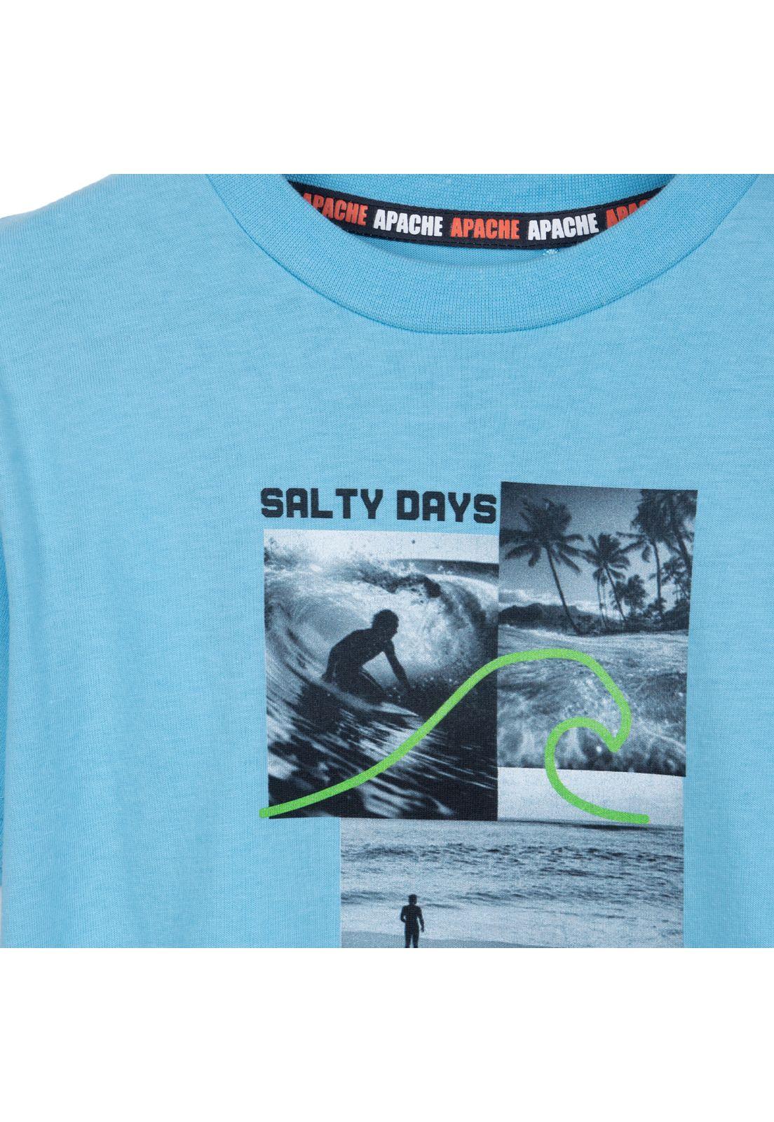 Polera Niño Manga Corta Estampado Surf Celeste Pillin-2