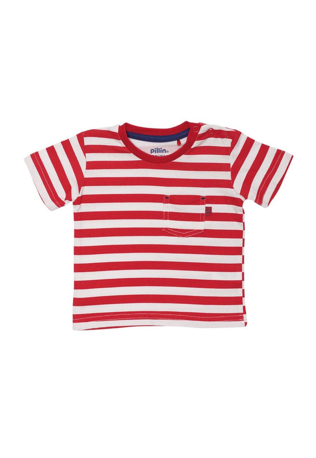 Polera Manga Corta Bebe Niño Rojo Pillin-0