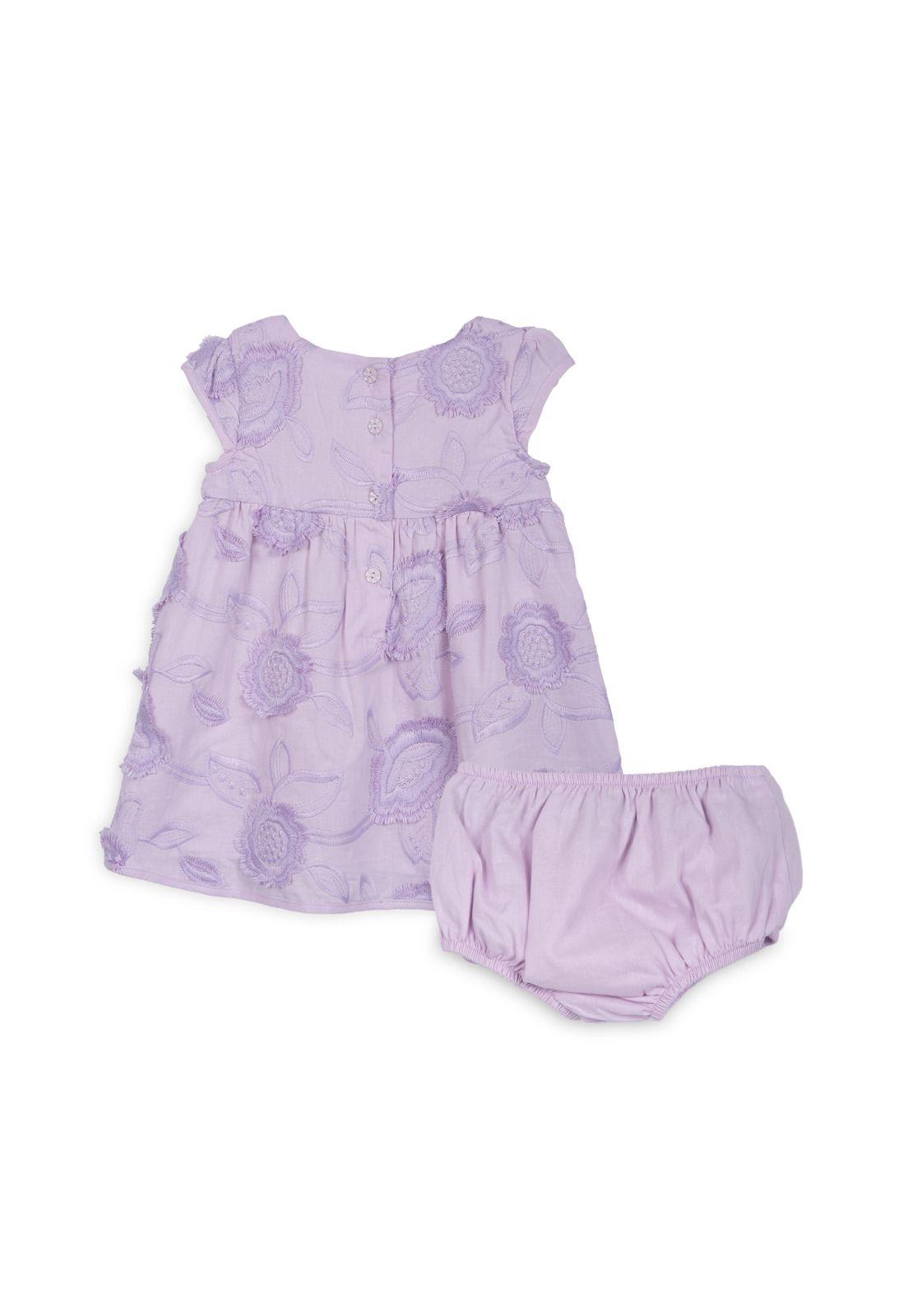 Vestido Bebé Niña Bordado Floral Lavanda Pillin-1