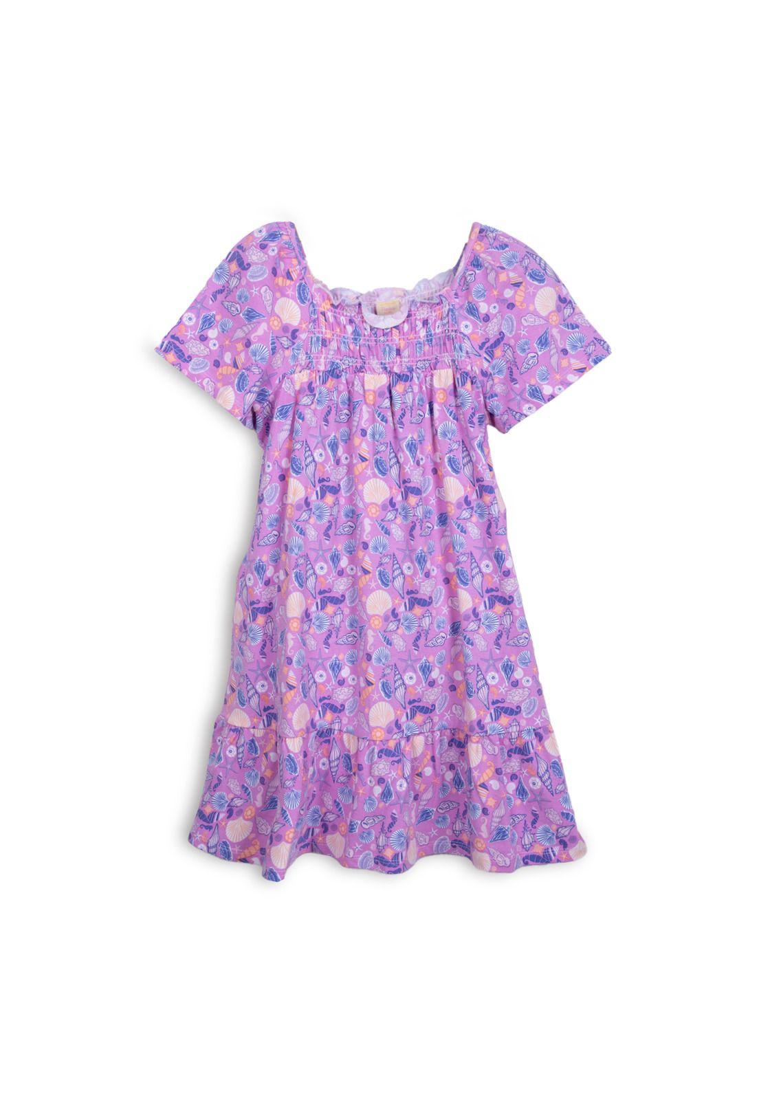 Vestido Niña Elasticado Estampado Lila Pillin-0