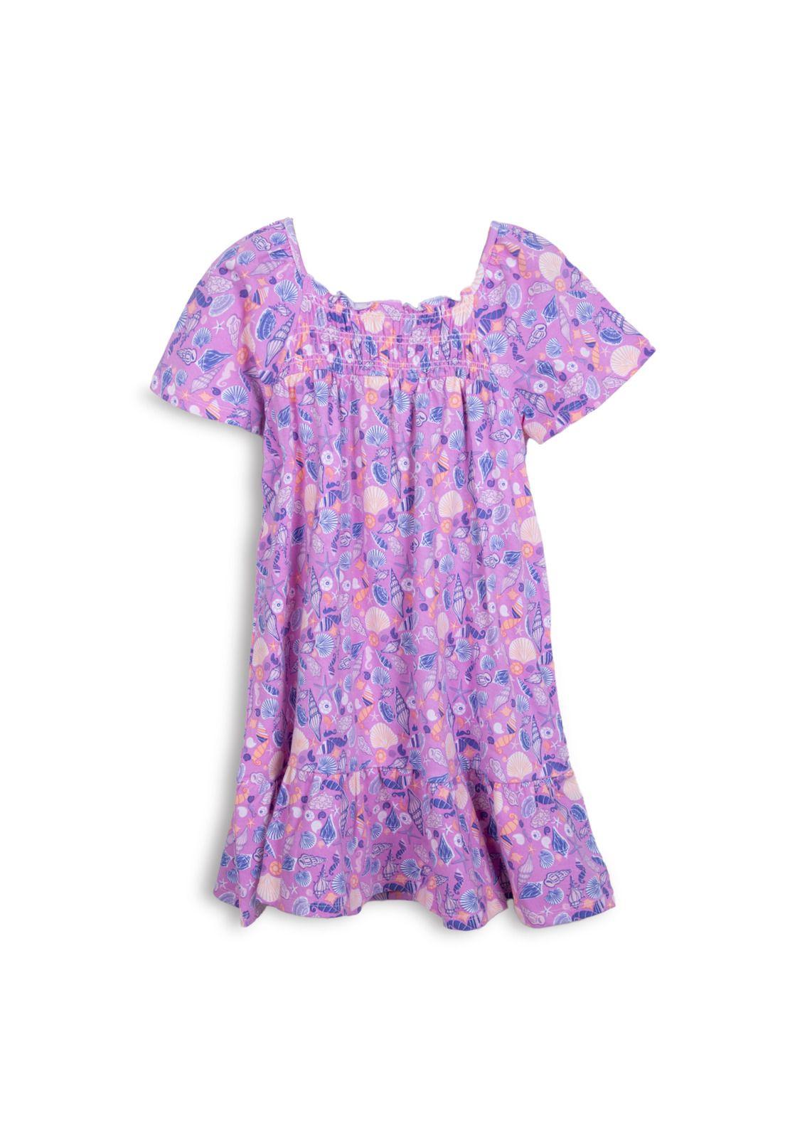 Vestido Niña Elasticado Estampado Lila Pillin-1