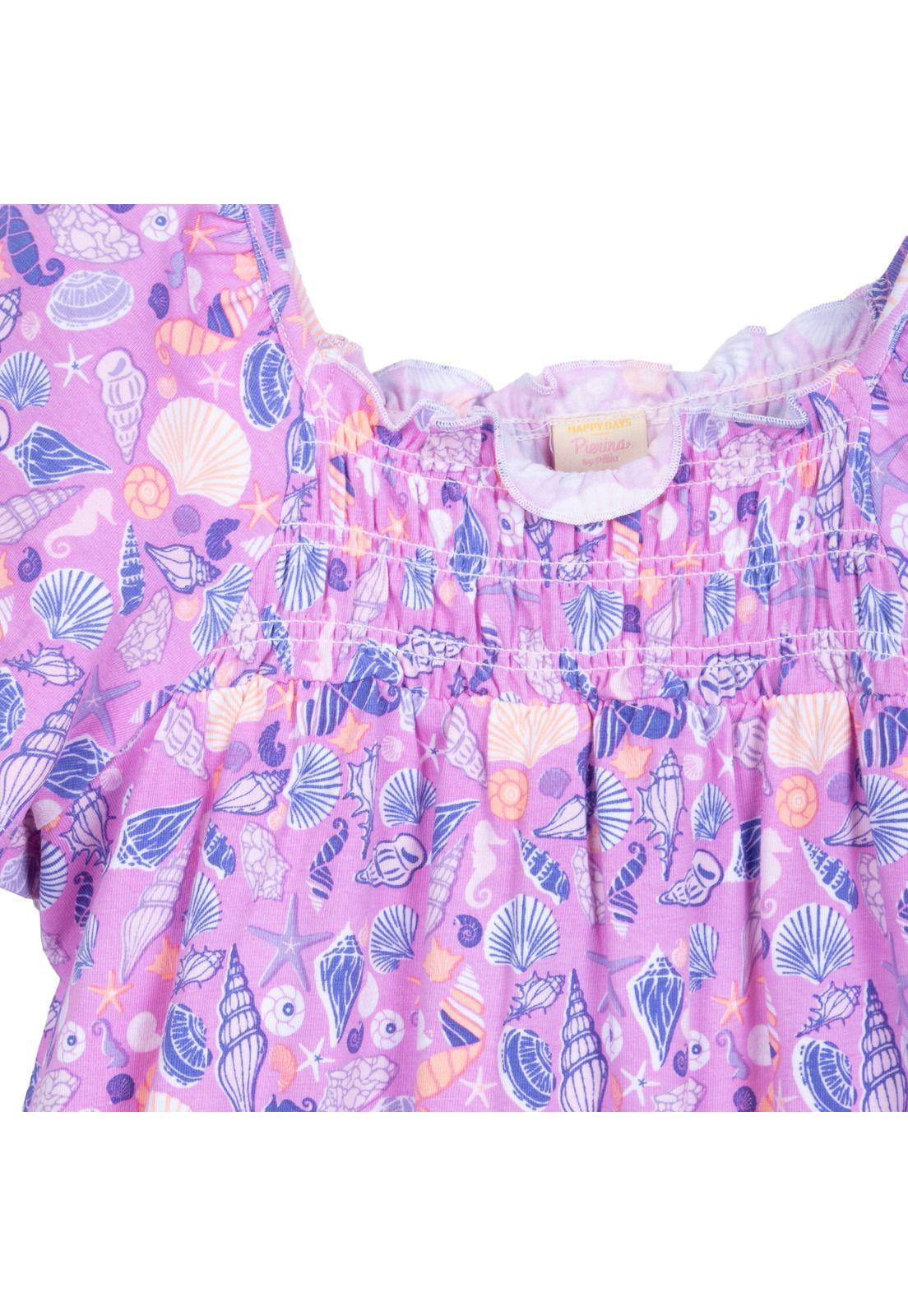 Vestido Niña Elasticado Estampado Lila Pillin-2
