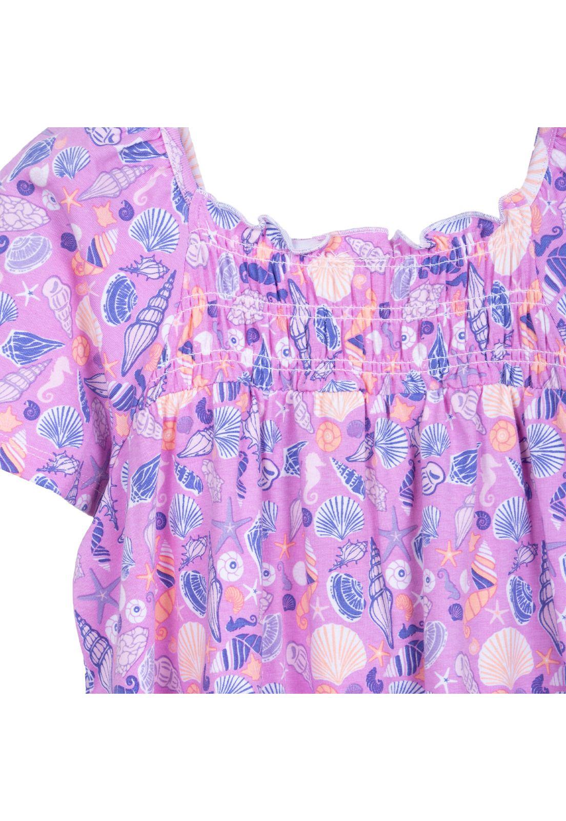 Vestido Niña Elasticado Estampado Lila Pillin-3