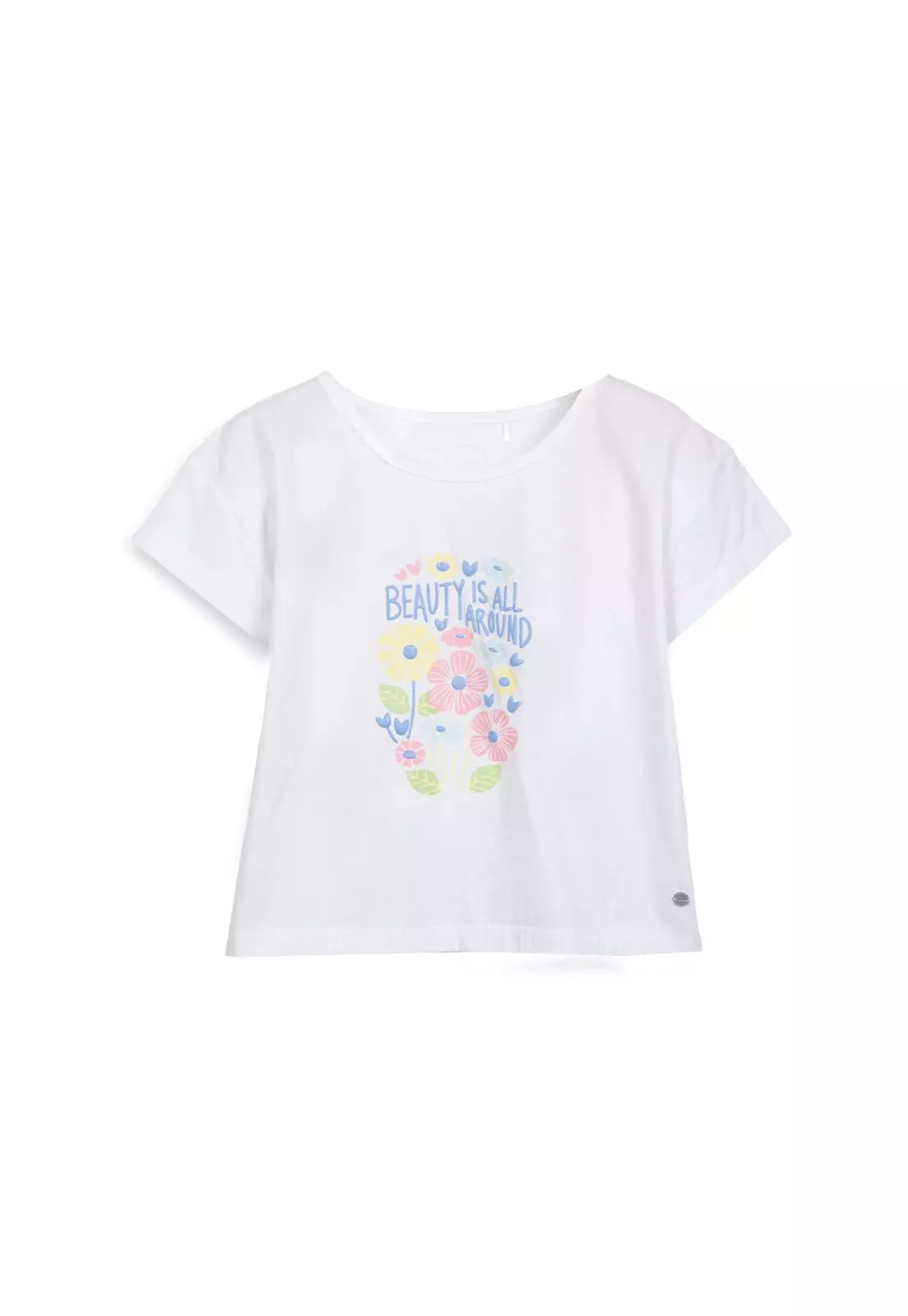 Polera Niña Manga Corta Estampado Jardín Blanco Pillin-0