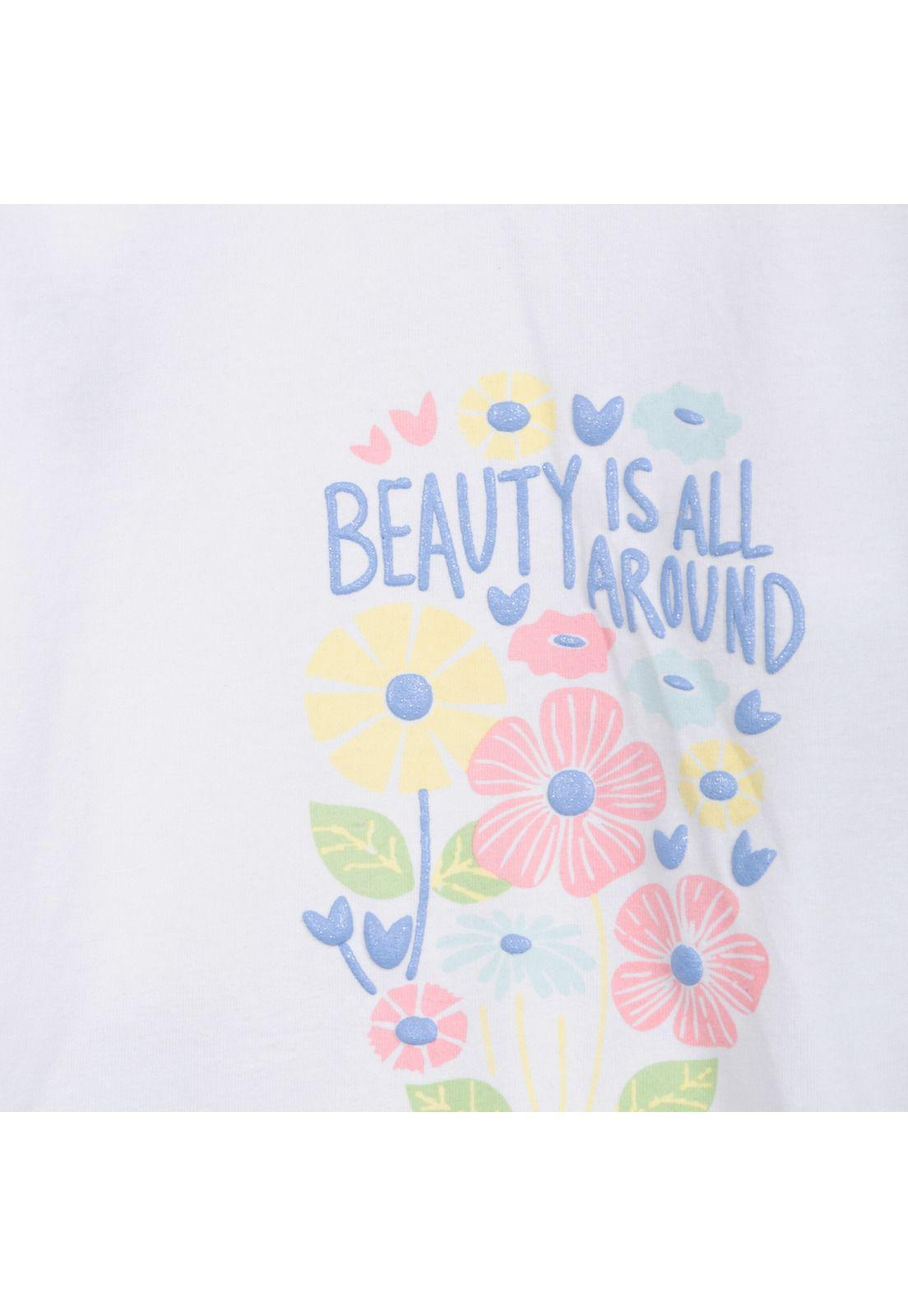 Polera Niña Manga Corta Estampado Jardín Blanco Pillin-2