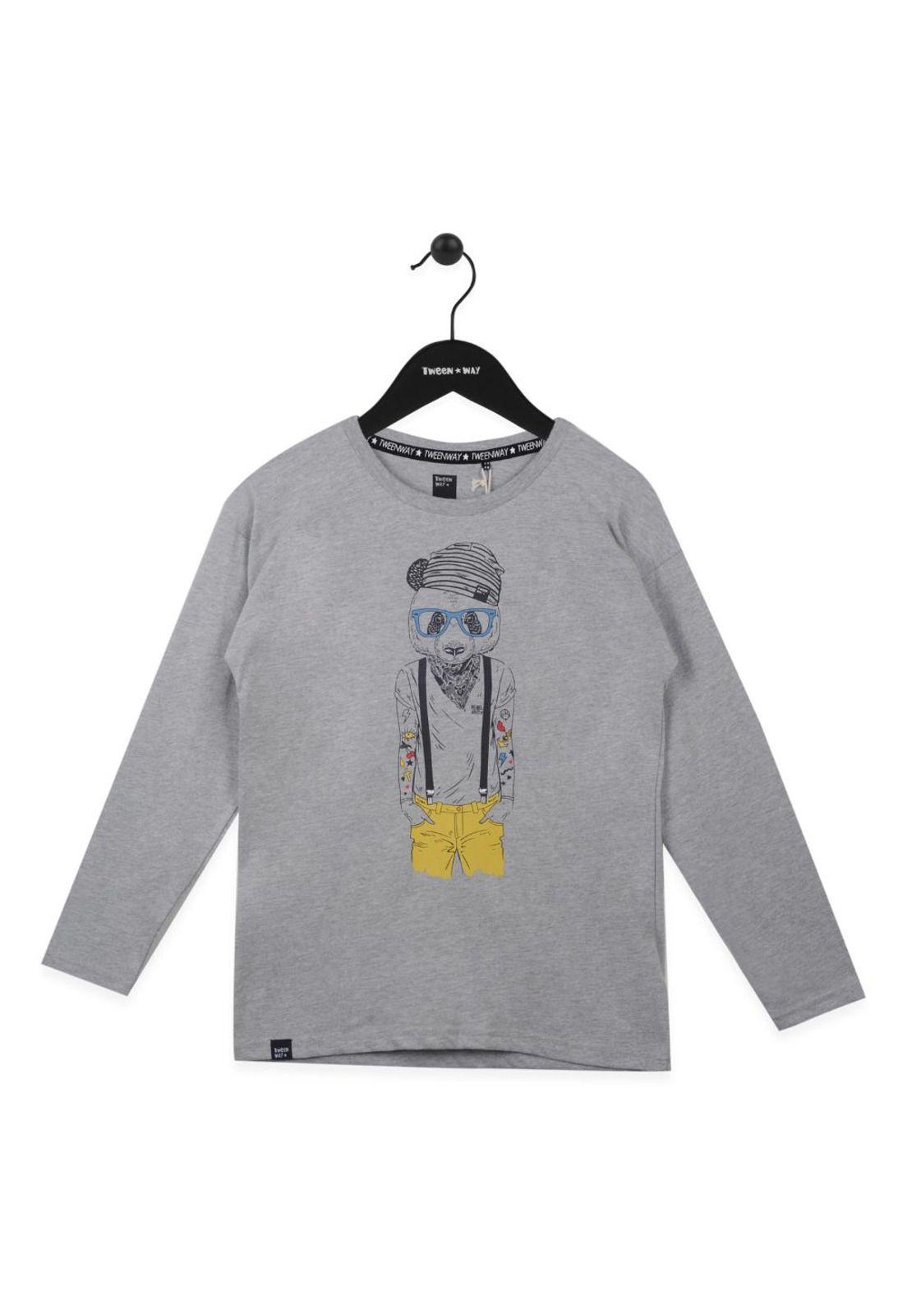 Polera Manga Larga Algodón Invierno Niño Gris-0