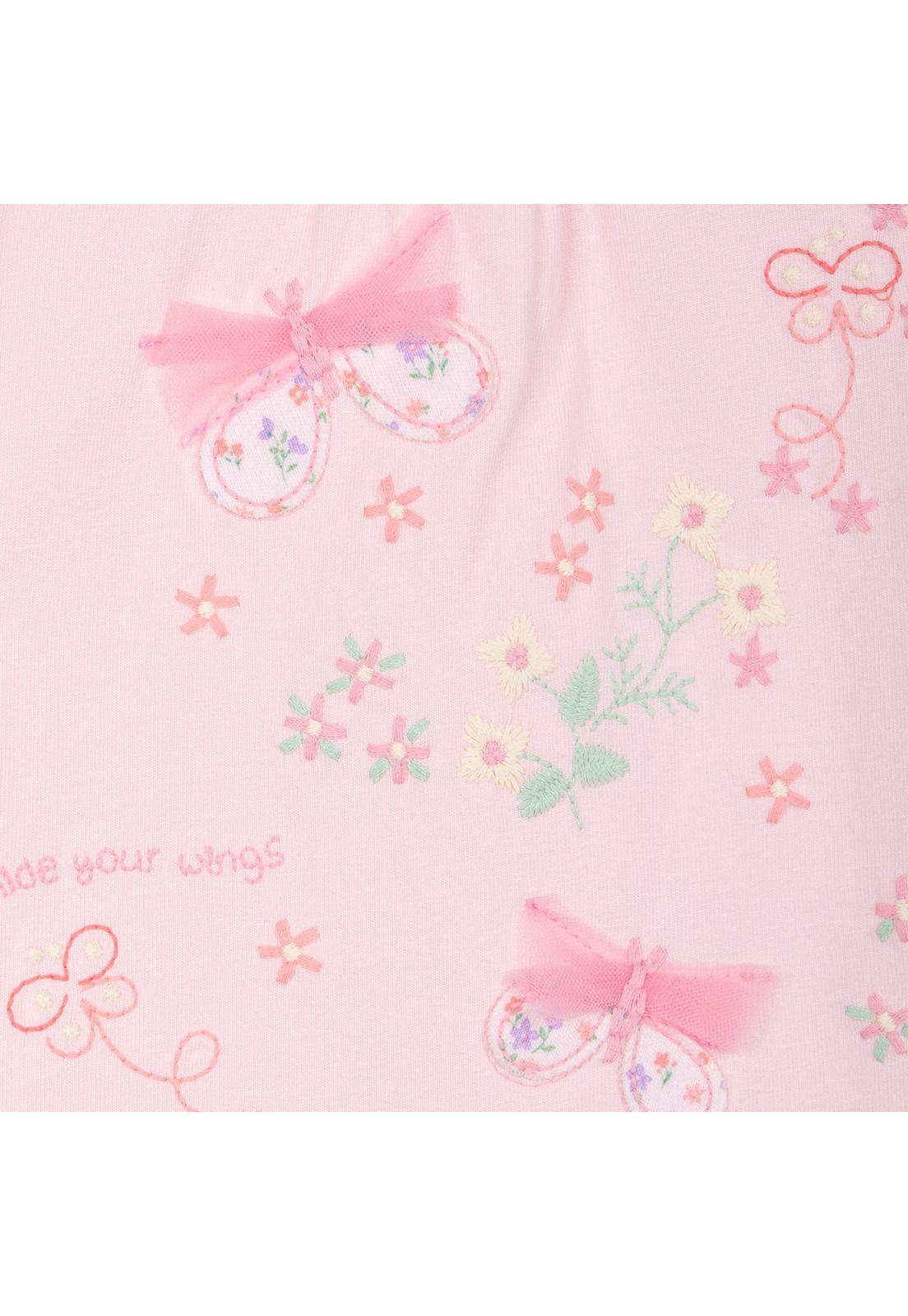 Polera Bebé Niña Manga Corta Bordado Mariposas Rosado Pillin-2