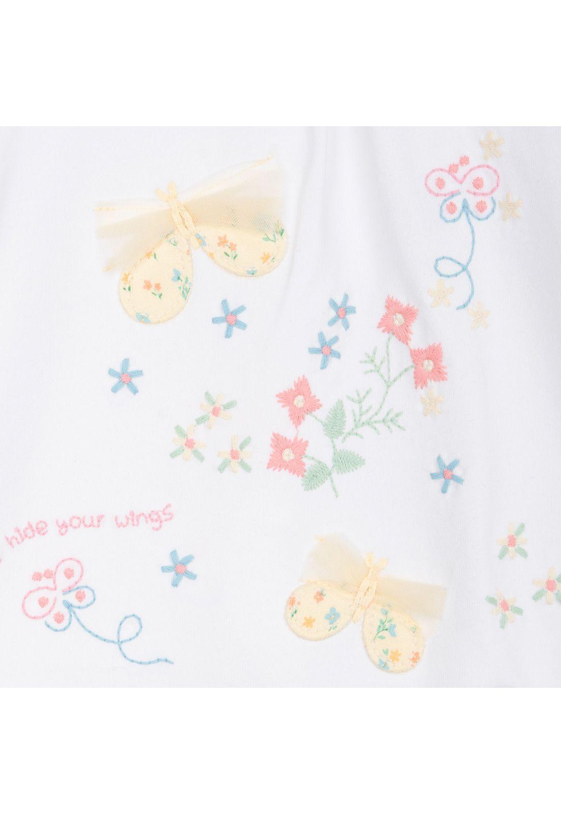 Polera Bebé Niña Manga Corta Bordado Mariposas Blanco Pillin-2