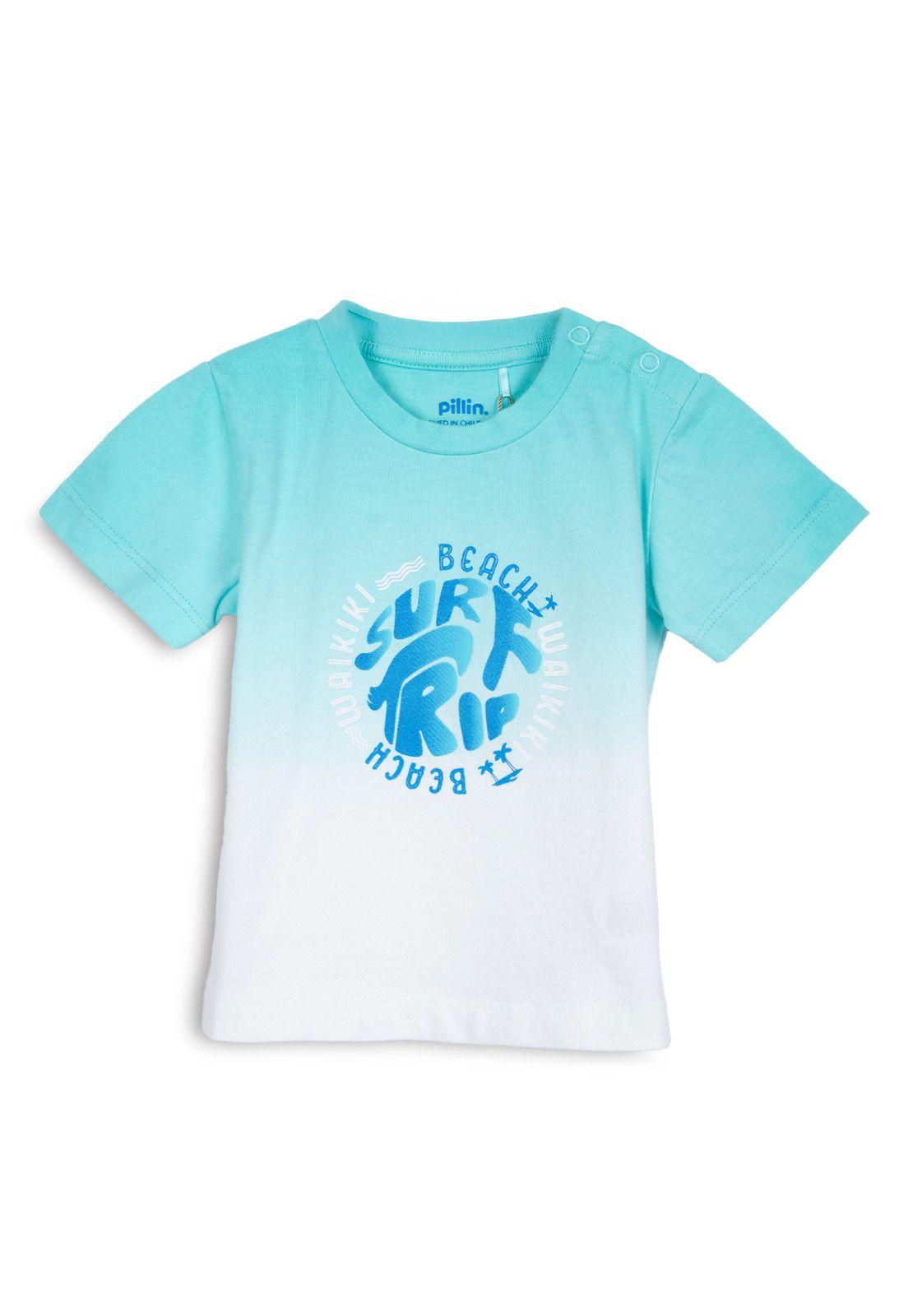 Polera Bebé Niño Manga Corta Estampado Playero Tie-Dye Menta Pillin-0