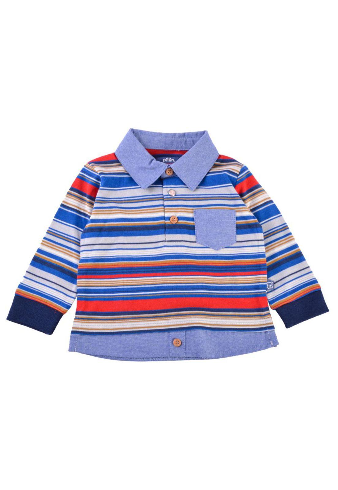 Polera Manga Larga Bebé Niño Azul marino Pillin-0