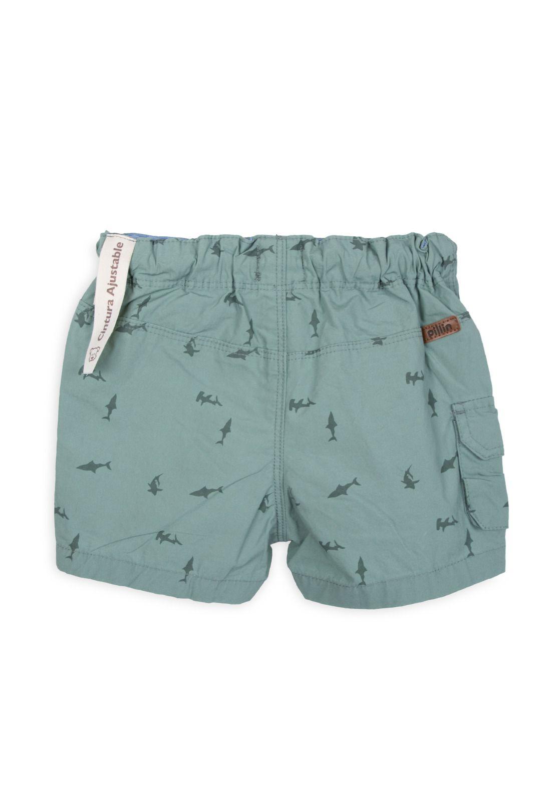 Bermuda Bebé Niño Cintura Ajustable Estampado Tiburón Azul Pillin-1