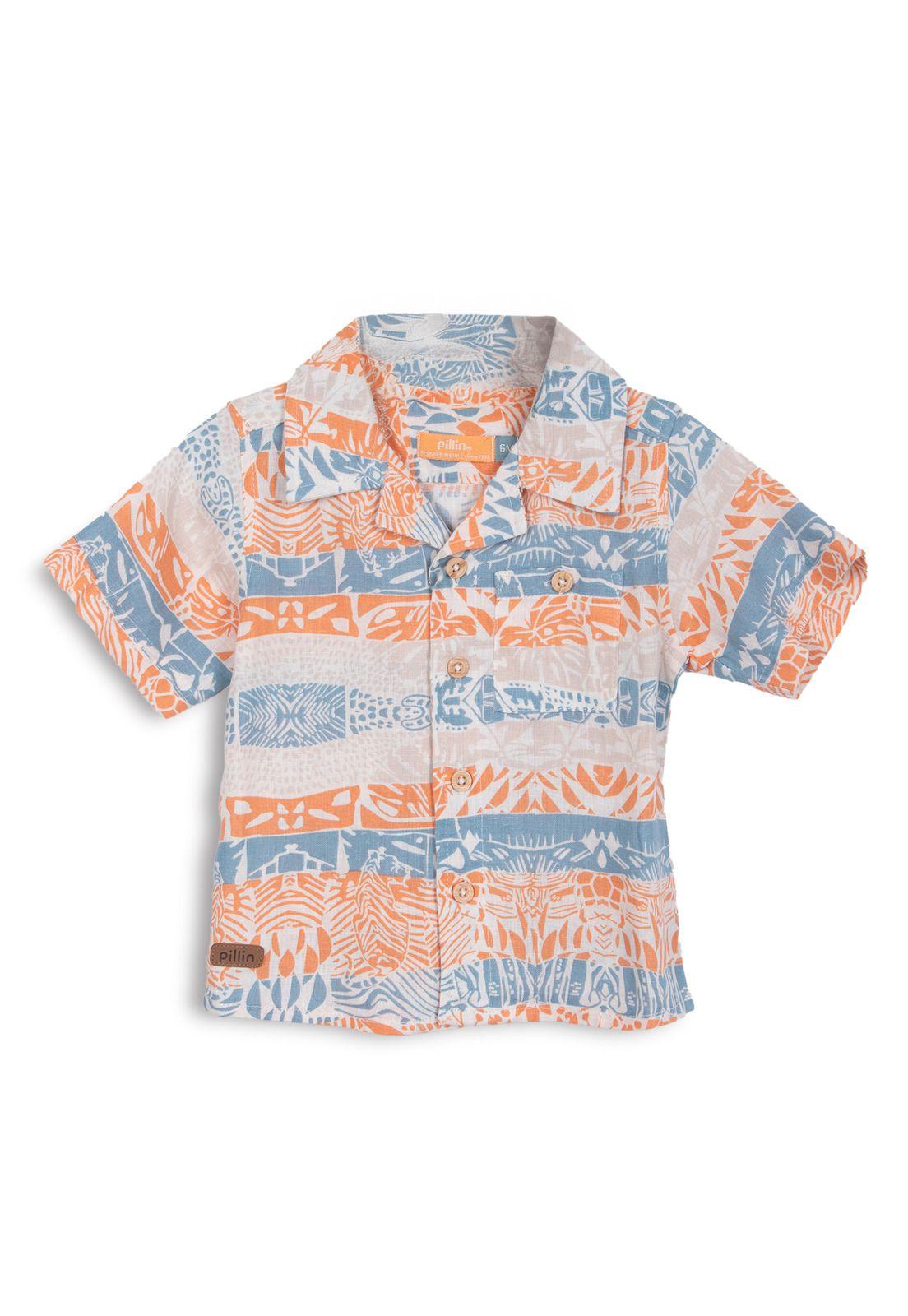 Camisa Bebé Niño Lino Estampada Naranjo Pillin-0