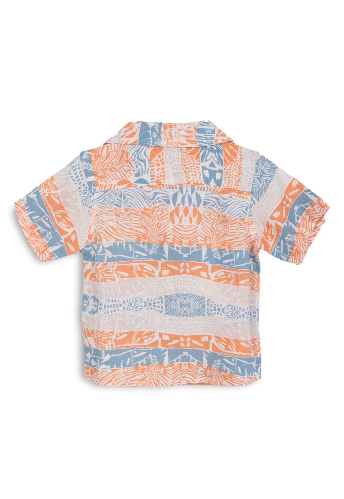 Camisa Bebé Niño Lino Estampada Naranjo Pillin-1
