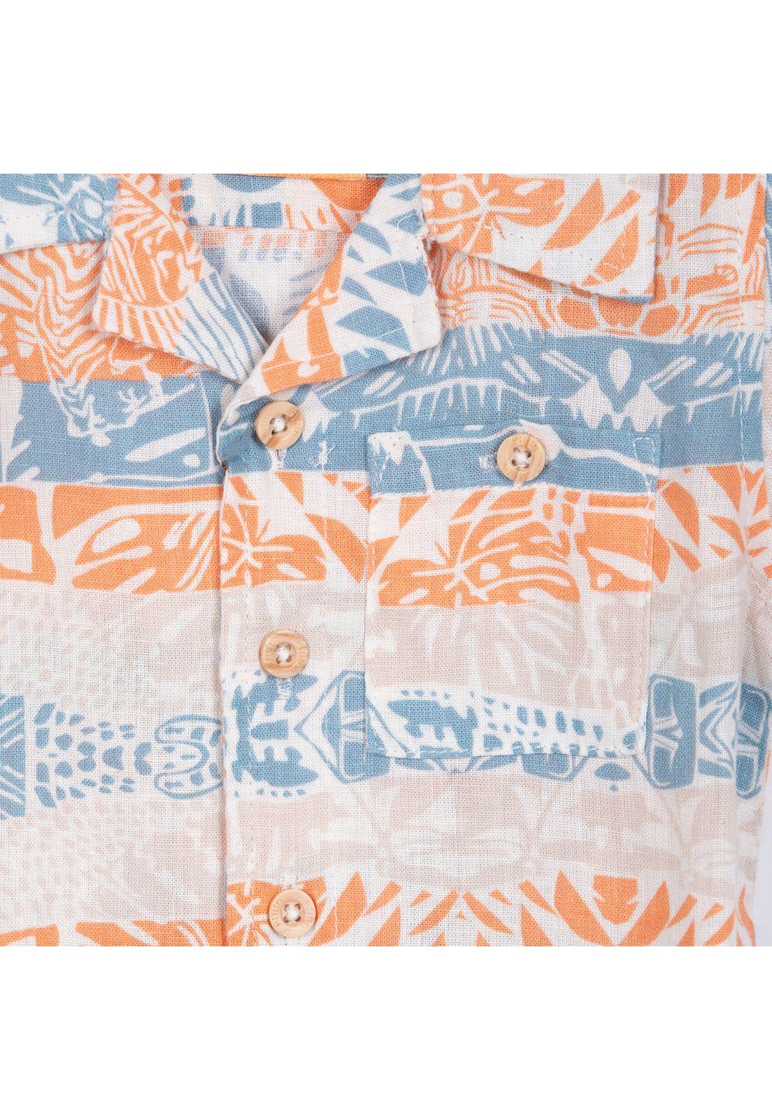 Camisa Bebé Niño Lino Estampada Naranjo Pillin-2