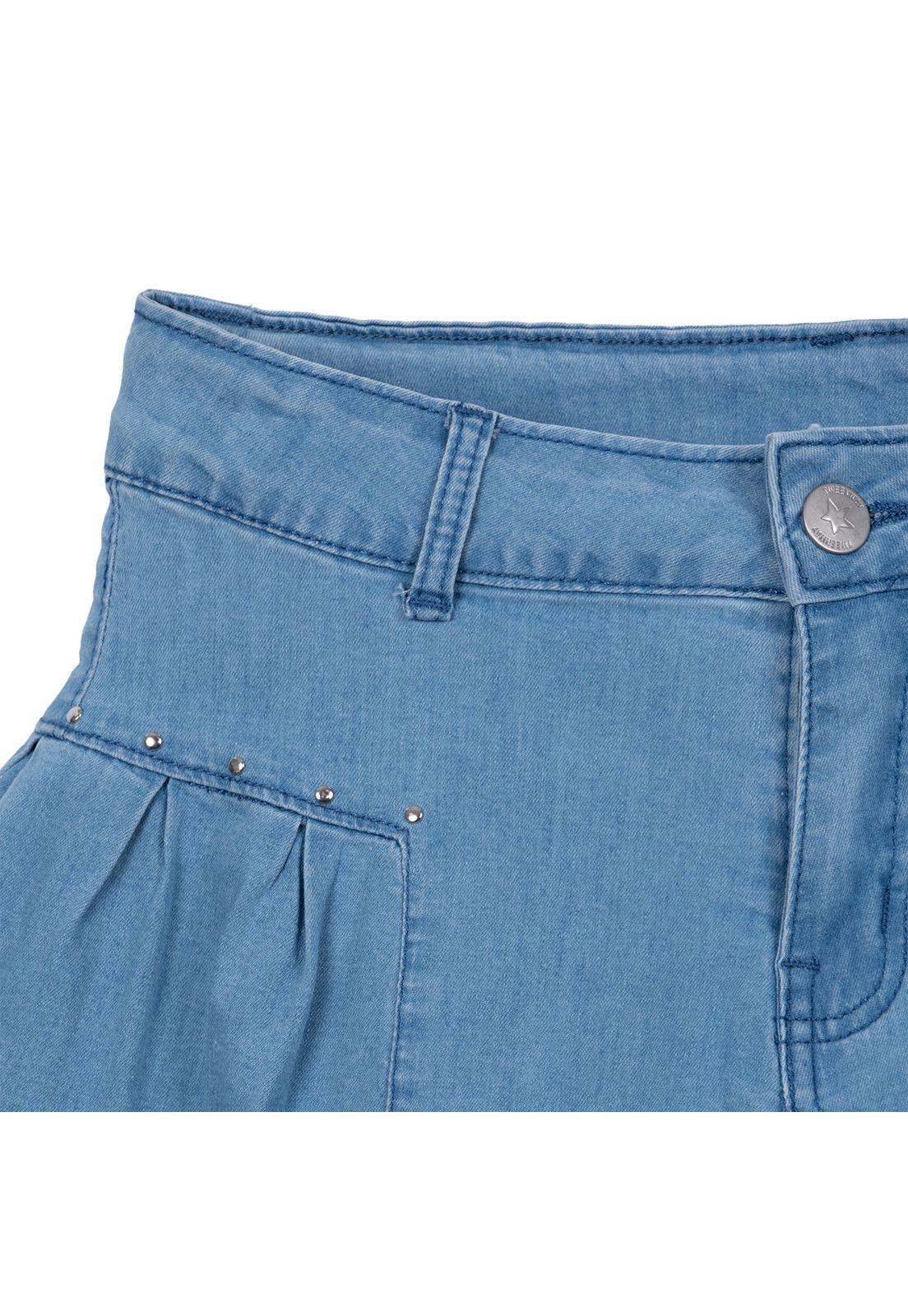 Short Niña Ancho Tachas Celeste Pillin-2