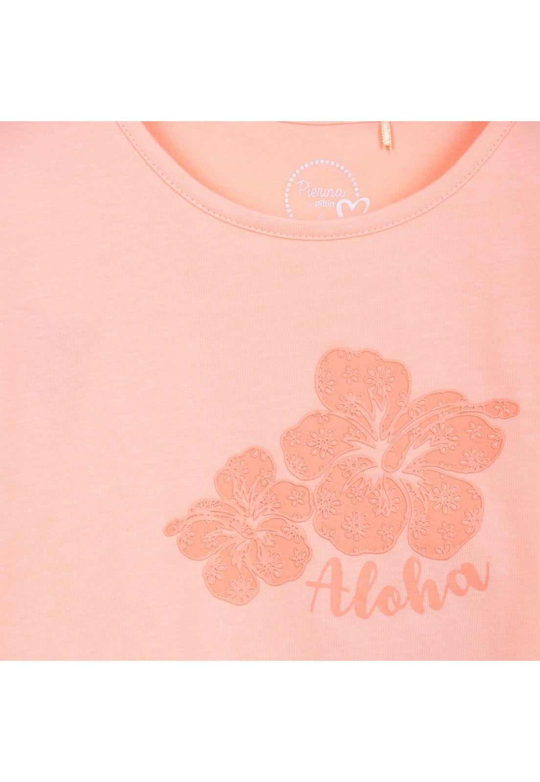Polera Niña Manga Corta Estampado Flores Naranjo Pillin-2