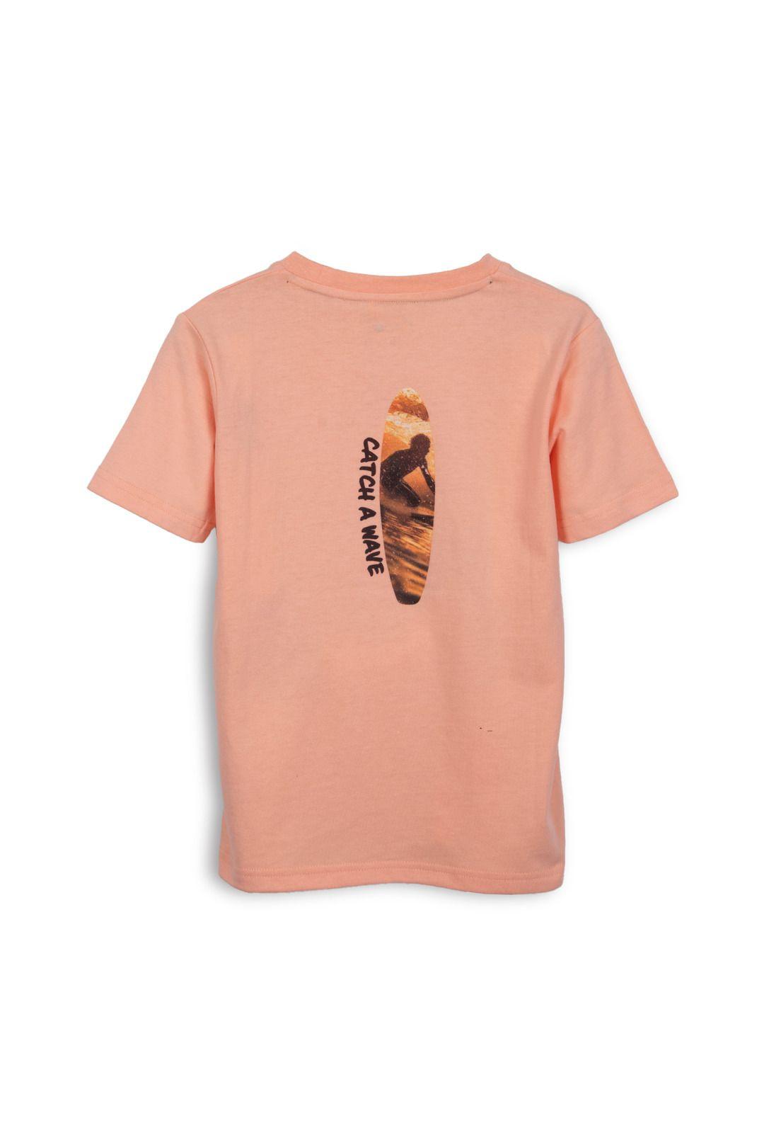 Polera Niño Manga Corta Estampado en Espalda Naranjo Pillin-1
