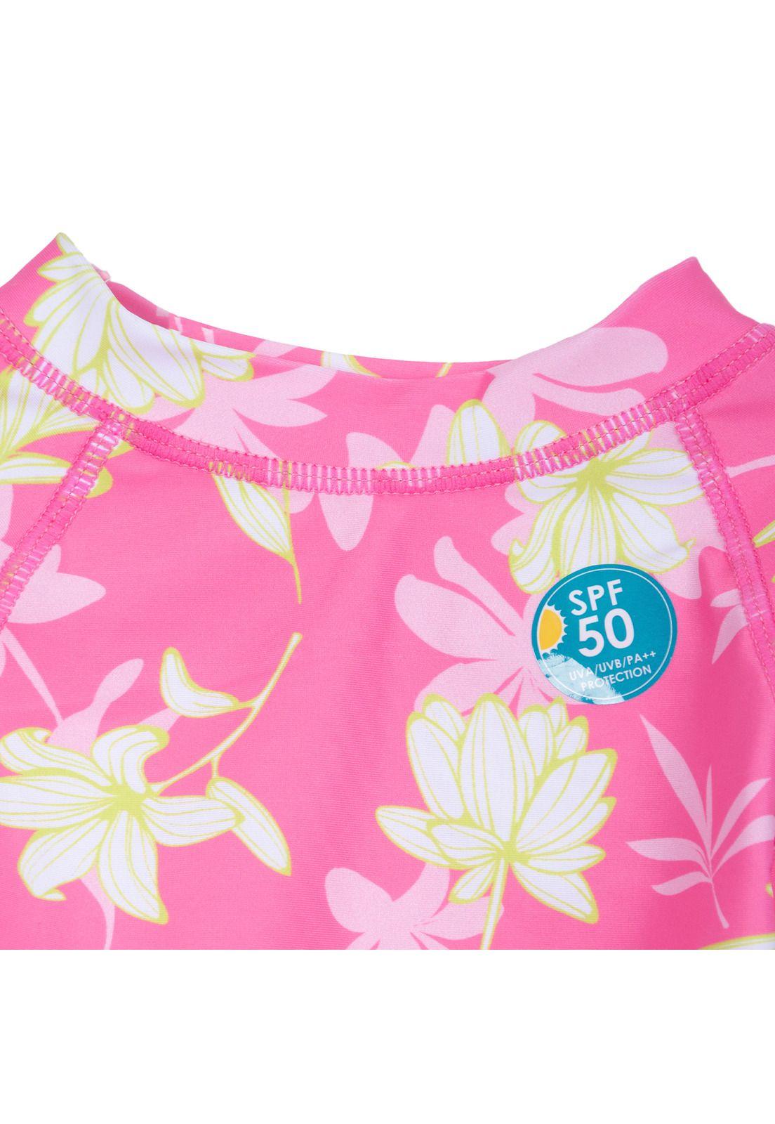 Traje de Baño Niña 2 Piezas Manga Larga Floral Fucsia Pillin-2