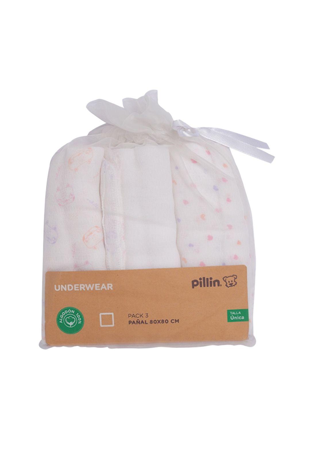 Pack 2 Pañales Bebé Niña Blanco Pillin-1
