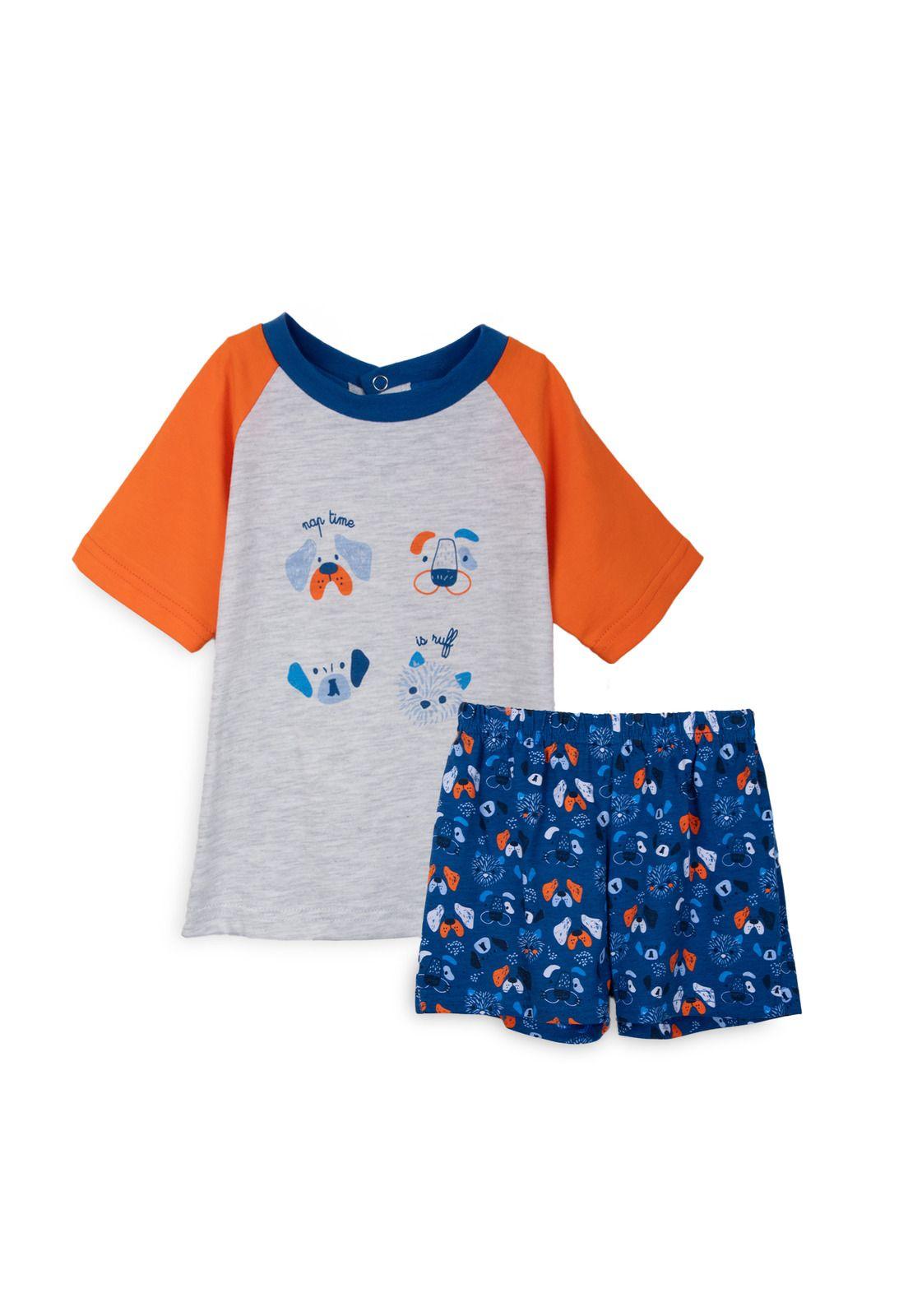 Pijama Bebé Niño Manga Corta Naranjo Pillin-0