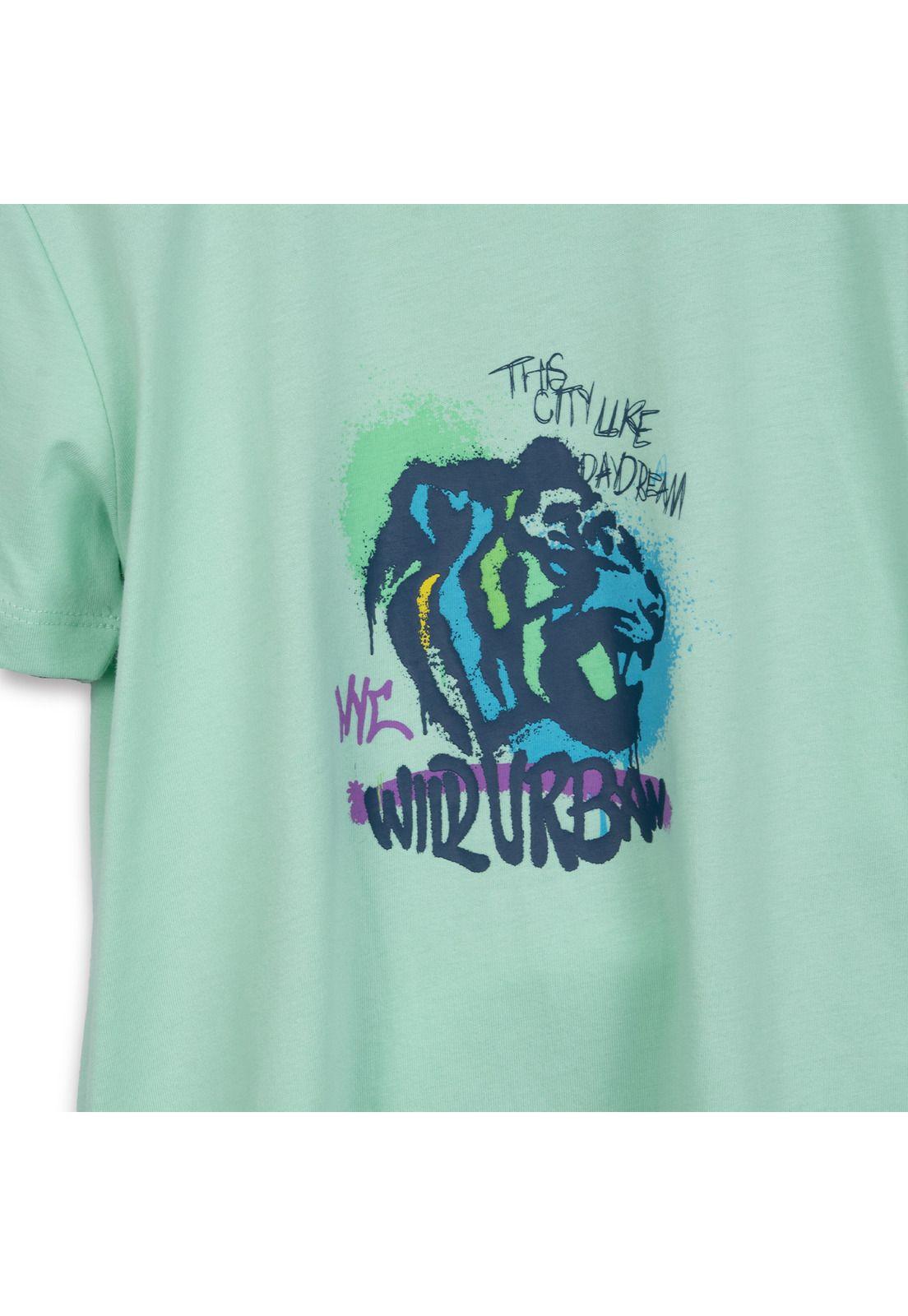 Polera Niño Manga Corta Estampado Tigre Verde Pillin-2