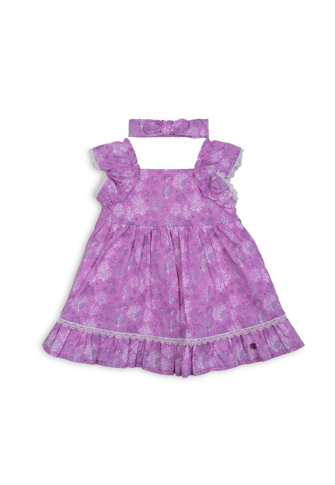 Vestido Bebé Niña con Cintillo Estampado Rosado Pillin-0