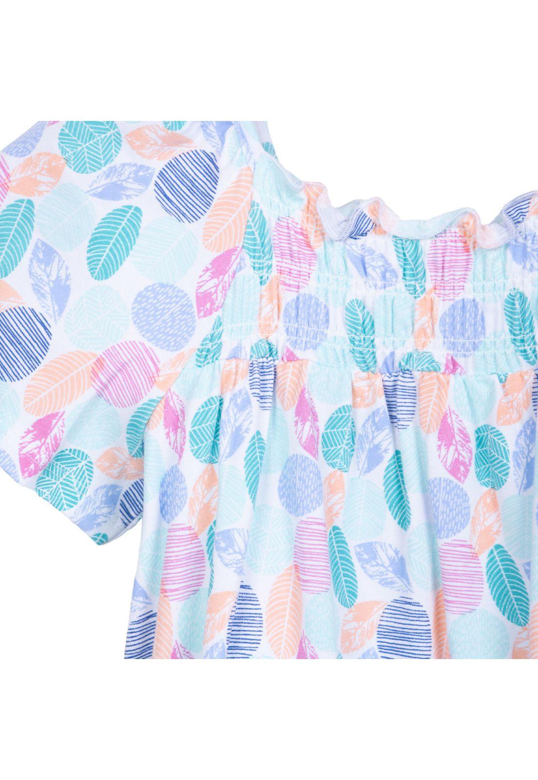 Vestido Niña Elasticado Estampado Turquesa Pillin-2