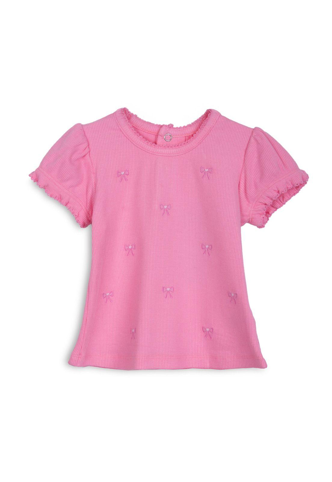 Polera Bebé Niña Manga Corta Globo Cintas Rosado Pillin-0