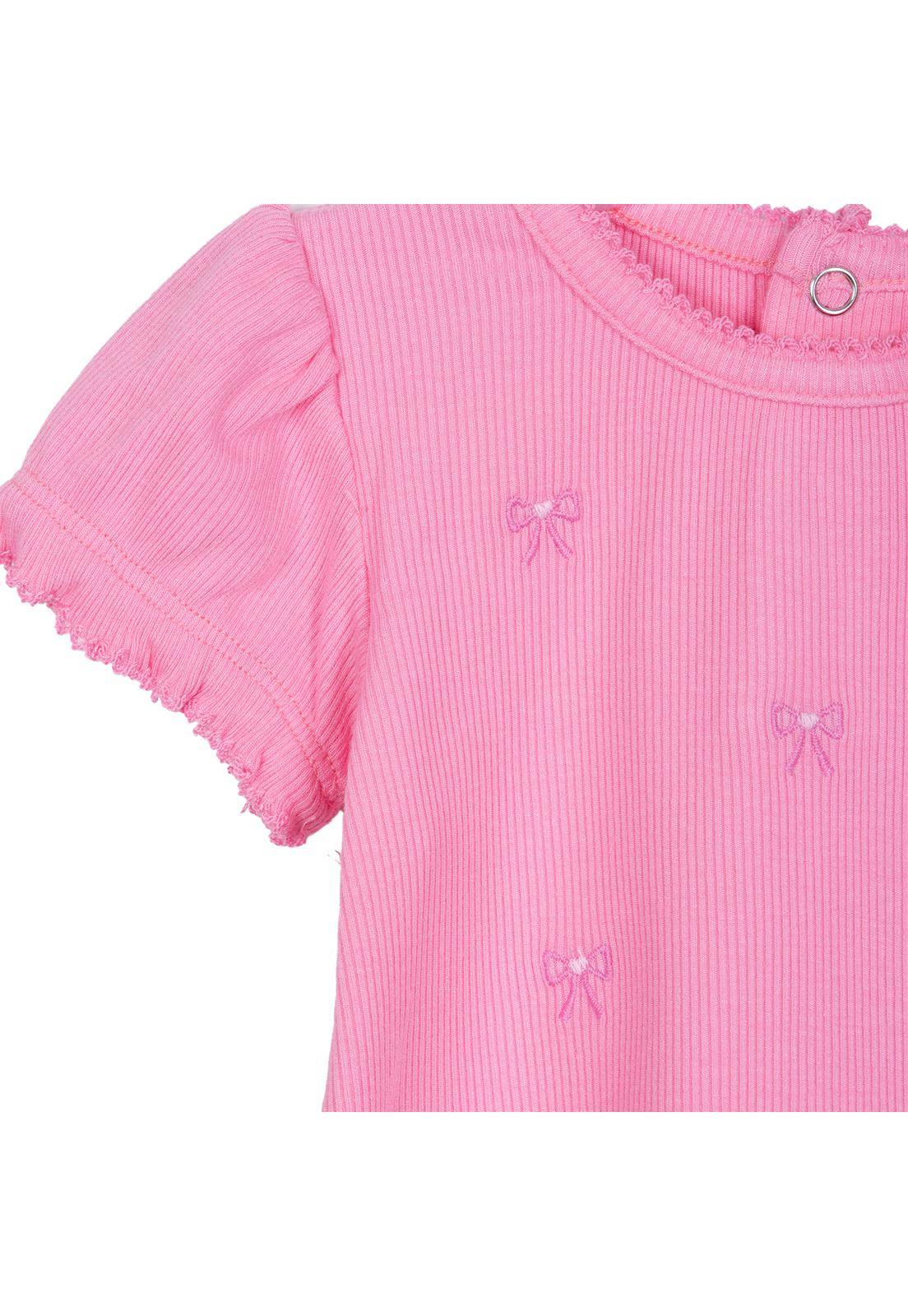 Polera Bebé Niña Manga Corta Globo Cintas Rosado Pillin-2