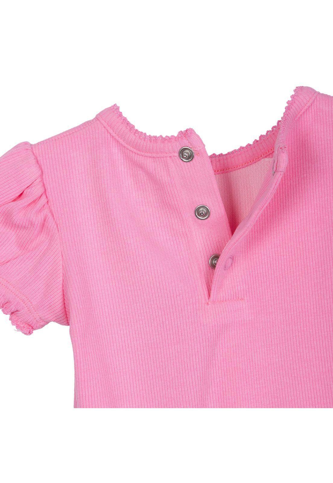 Polera Bebé Niña Manga Corta Globo Cintas Rosado Pillin-3