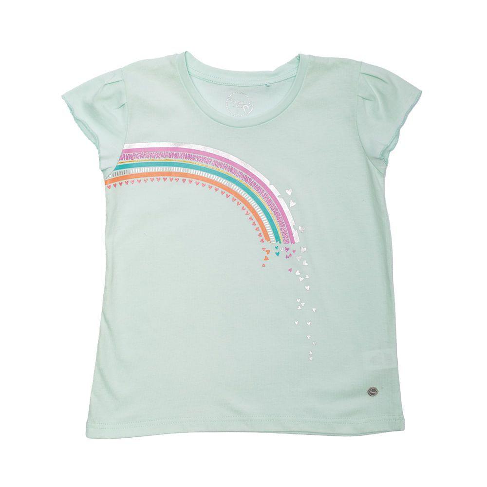 Polera Manga Corta Niña Turquesa Pillin-0