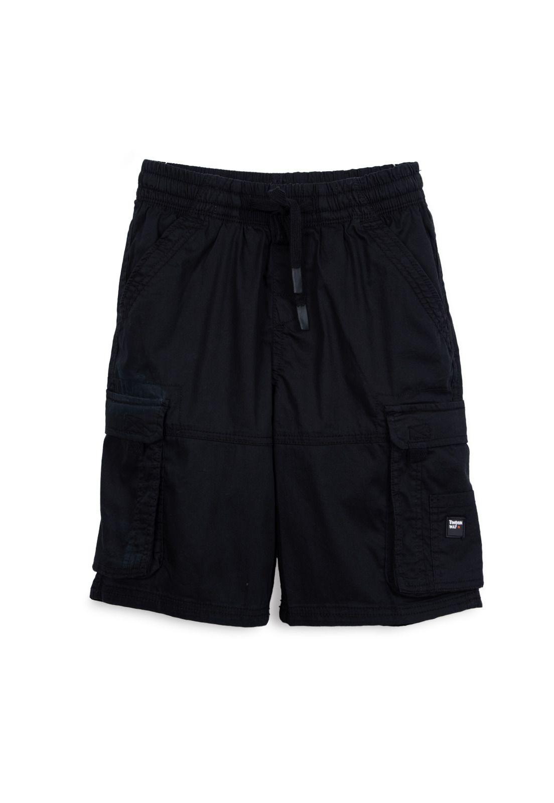 Bermuda Niño Cargo Cintura Ajustable Negro Pillin-0
