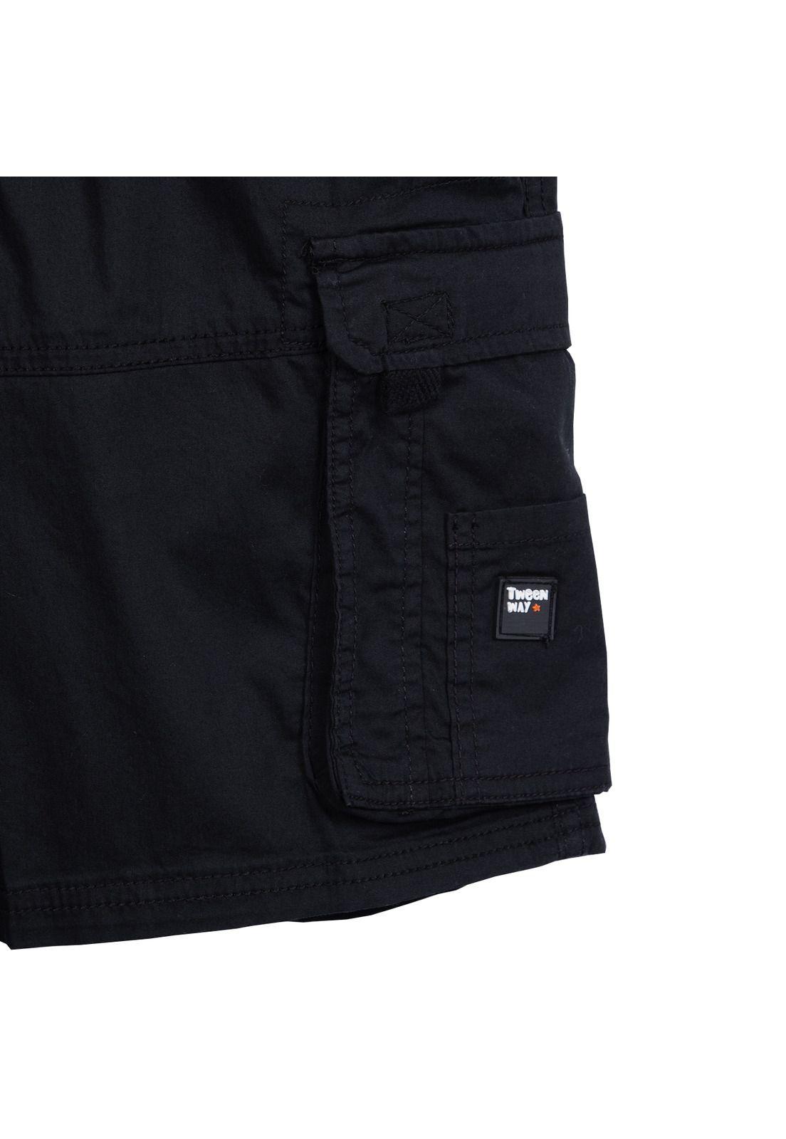Bermuda Niño Cargo Cintura Ajustable Negro Pillin-2
