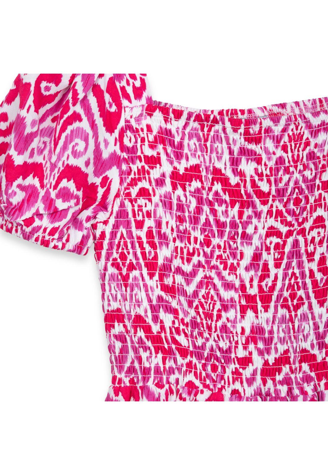 Vestido Niña Manga Globo Elasticado Rosado Oscuro Pillin-2