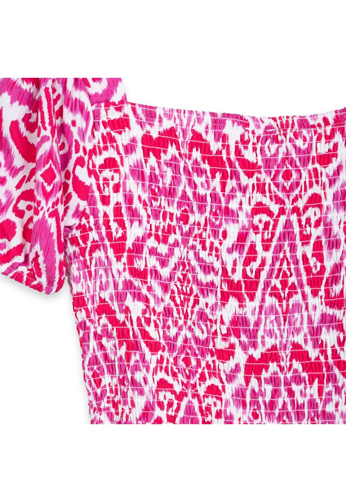 Vestido Niña Manga Globo Elasticado Rosado Oscuro Pillin-3