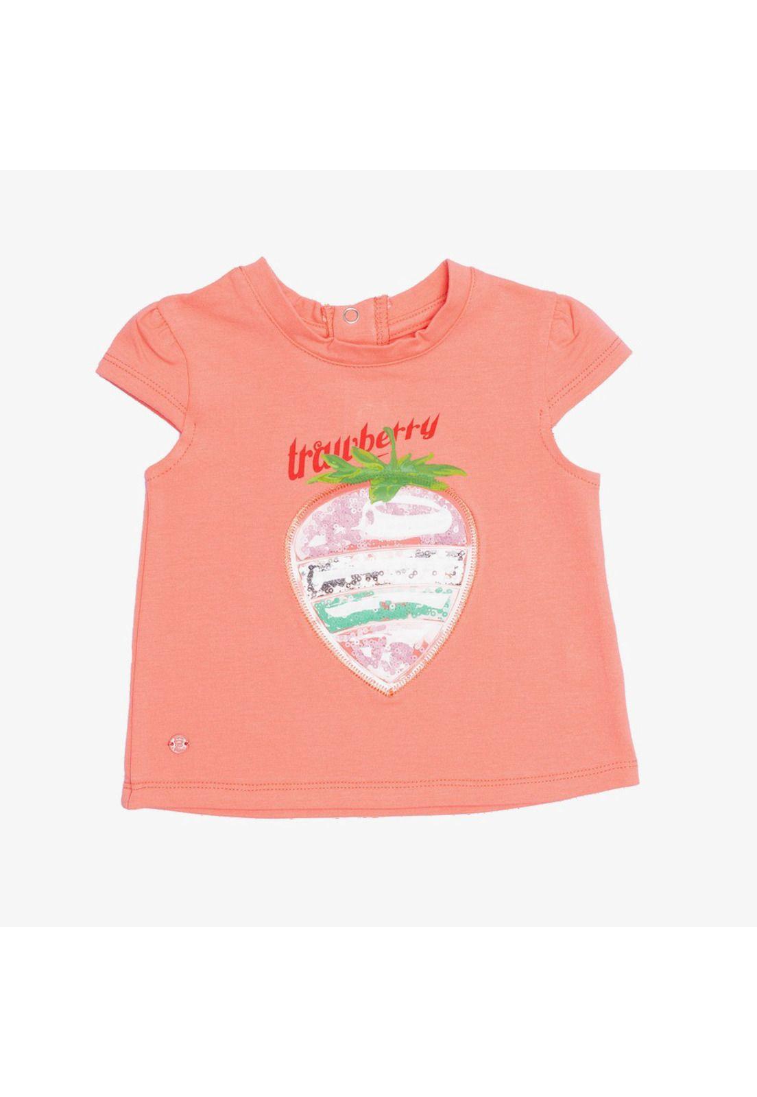 Polera Frutilla Algodón Verano Niña Coral-1
