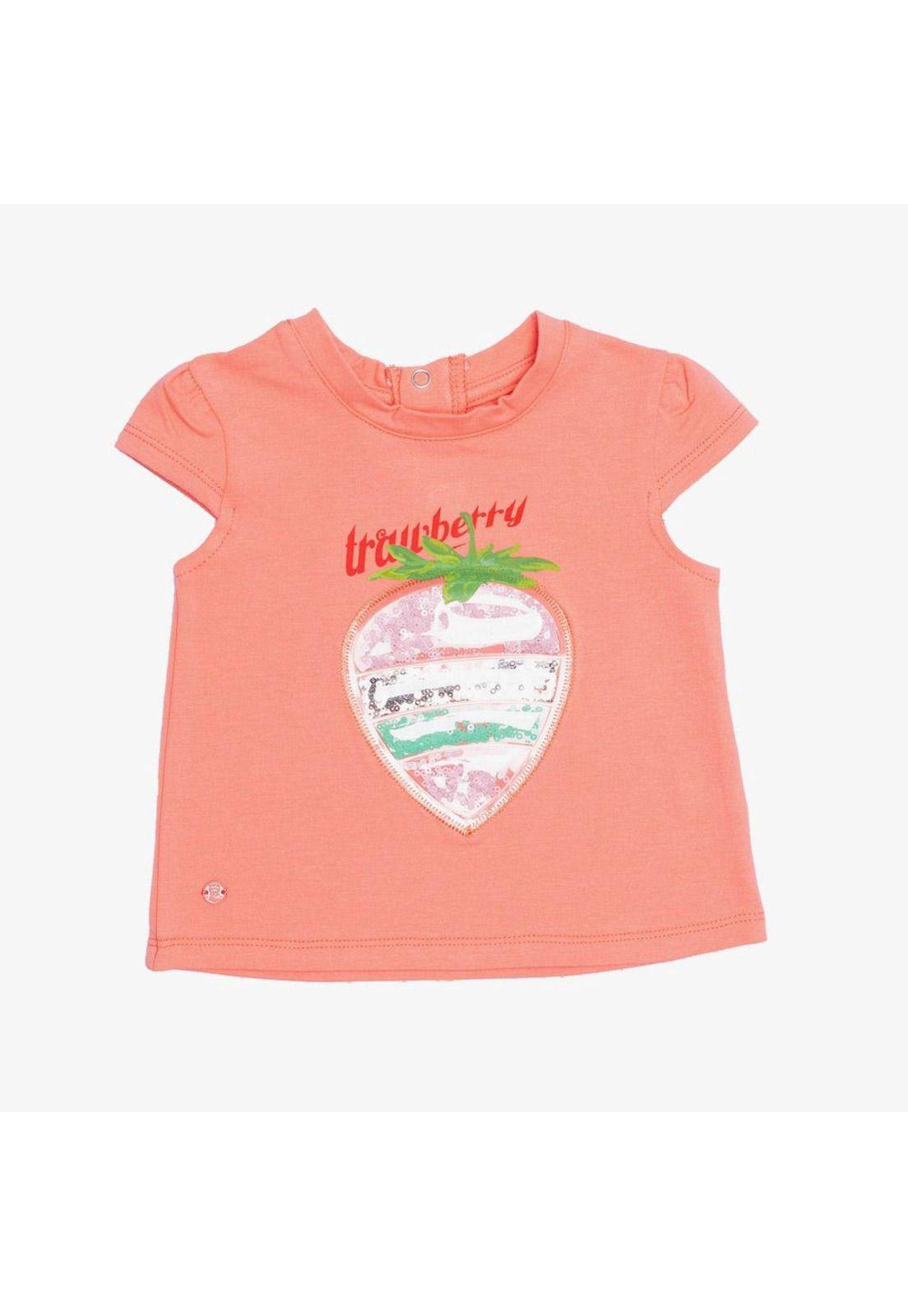 Polera Frutilla Algodón Verano Niña Coral-0