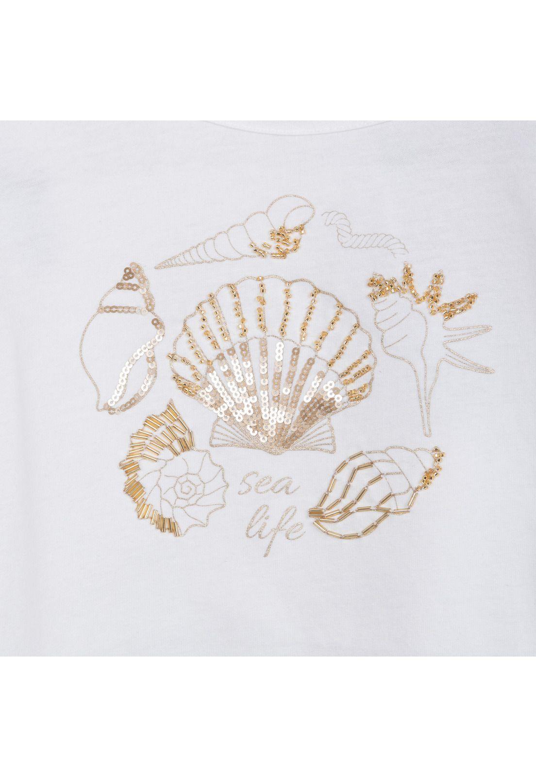 Polera Niña Manga Corta Diseño Lentejuelas Blanco Pillin-2