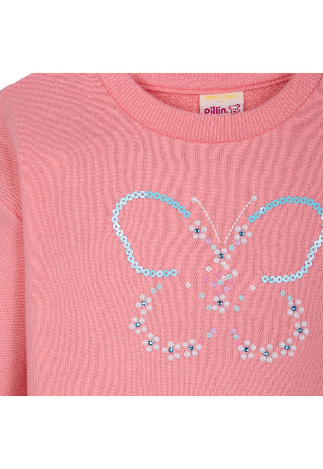 Polerón Bebé Niña Cuello Redondo Estampado Mariposa Melón Pillin-2