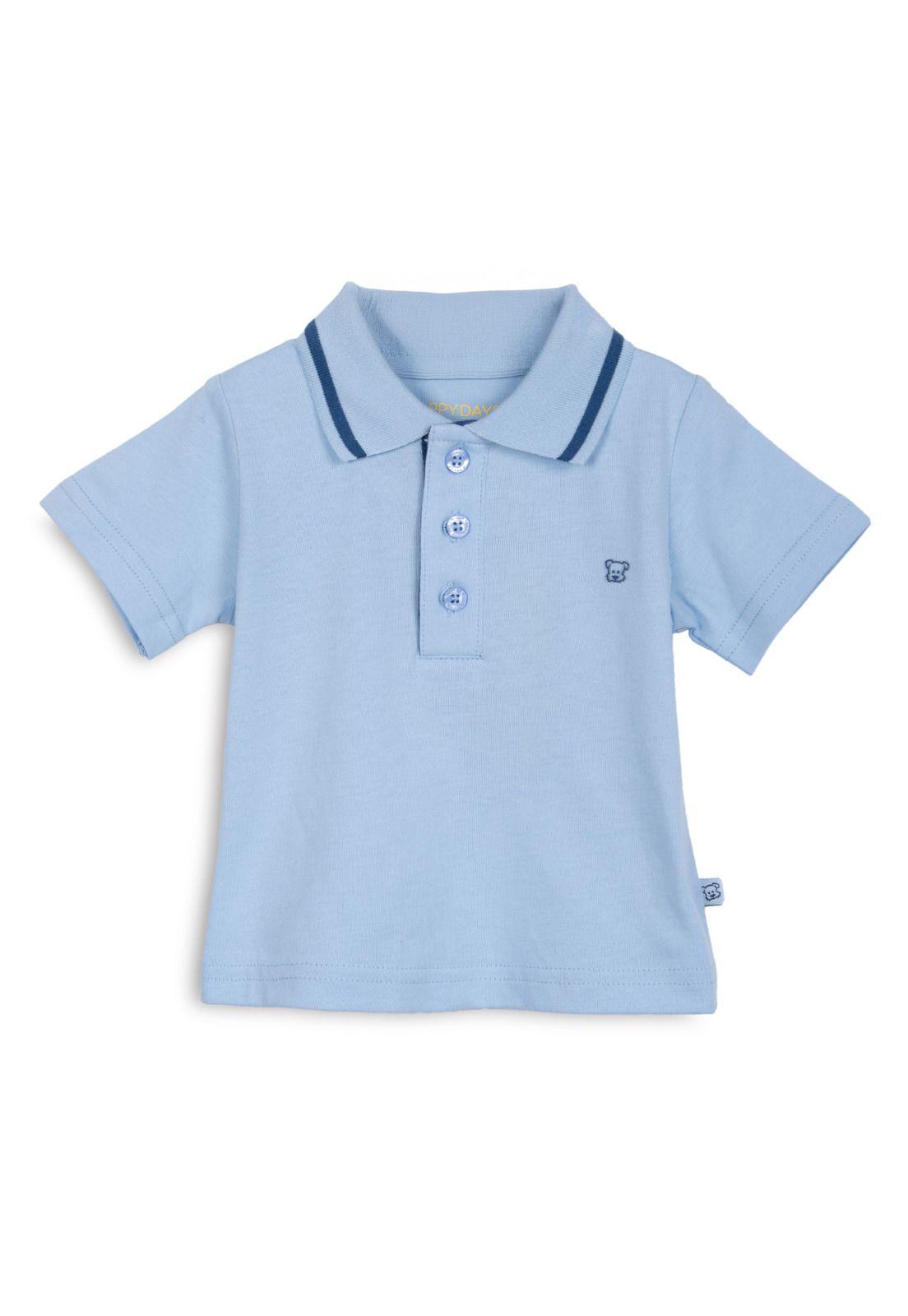 Polera Bebé Niño Manga Corta Cuello Piqué Celeste Pillin-0