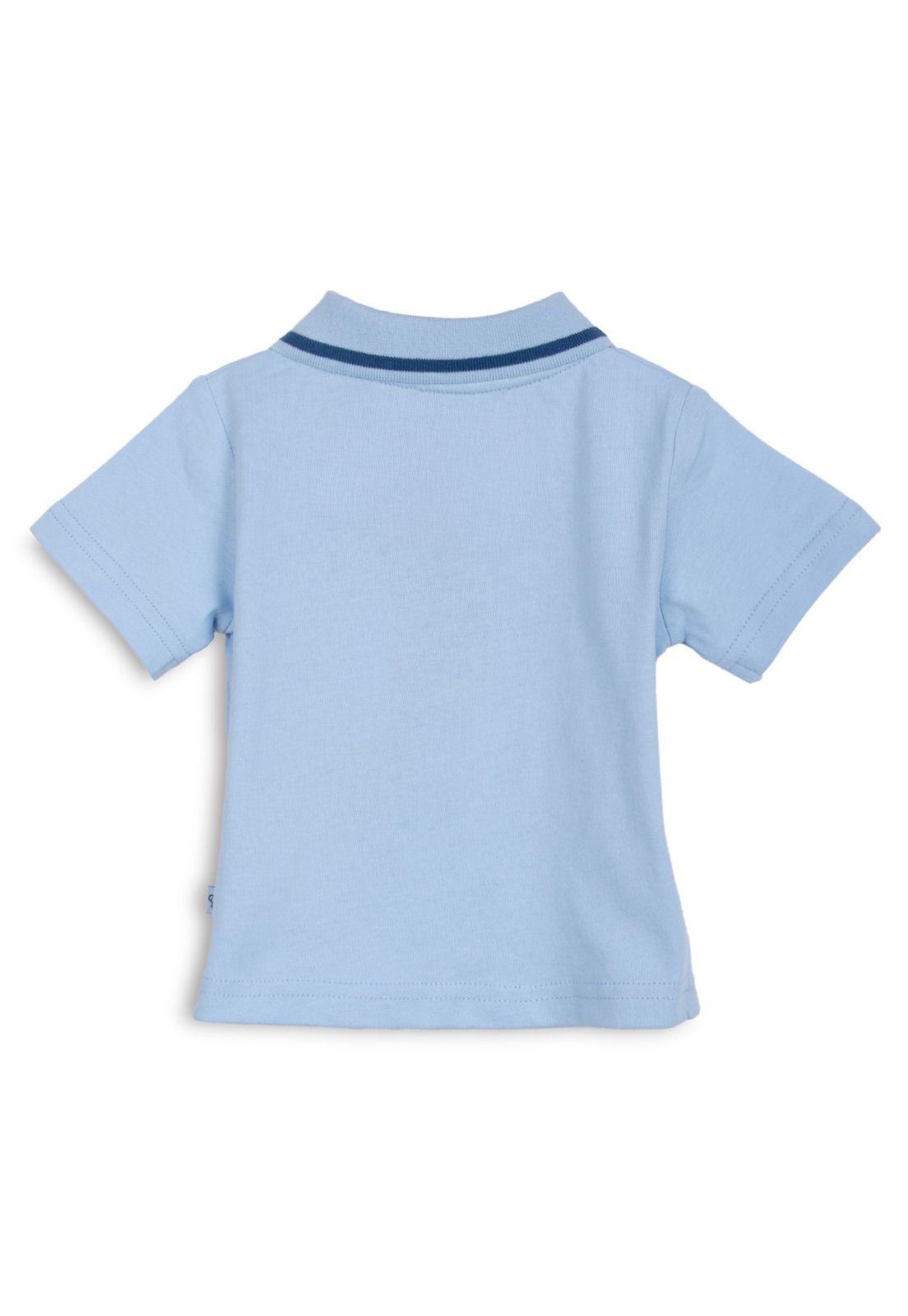 Polera Bebé Niño Manga Corta Cuello Piqué Celeste Pillin-1
