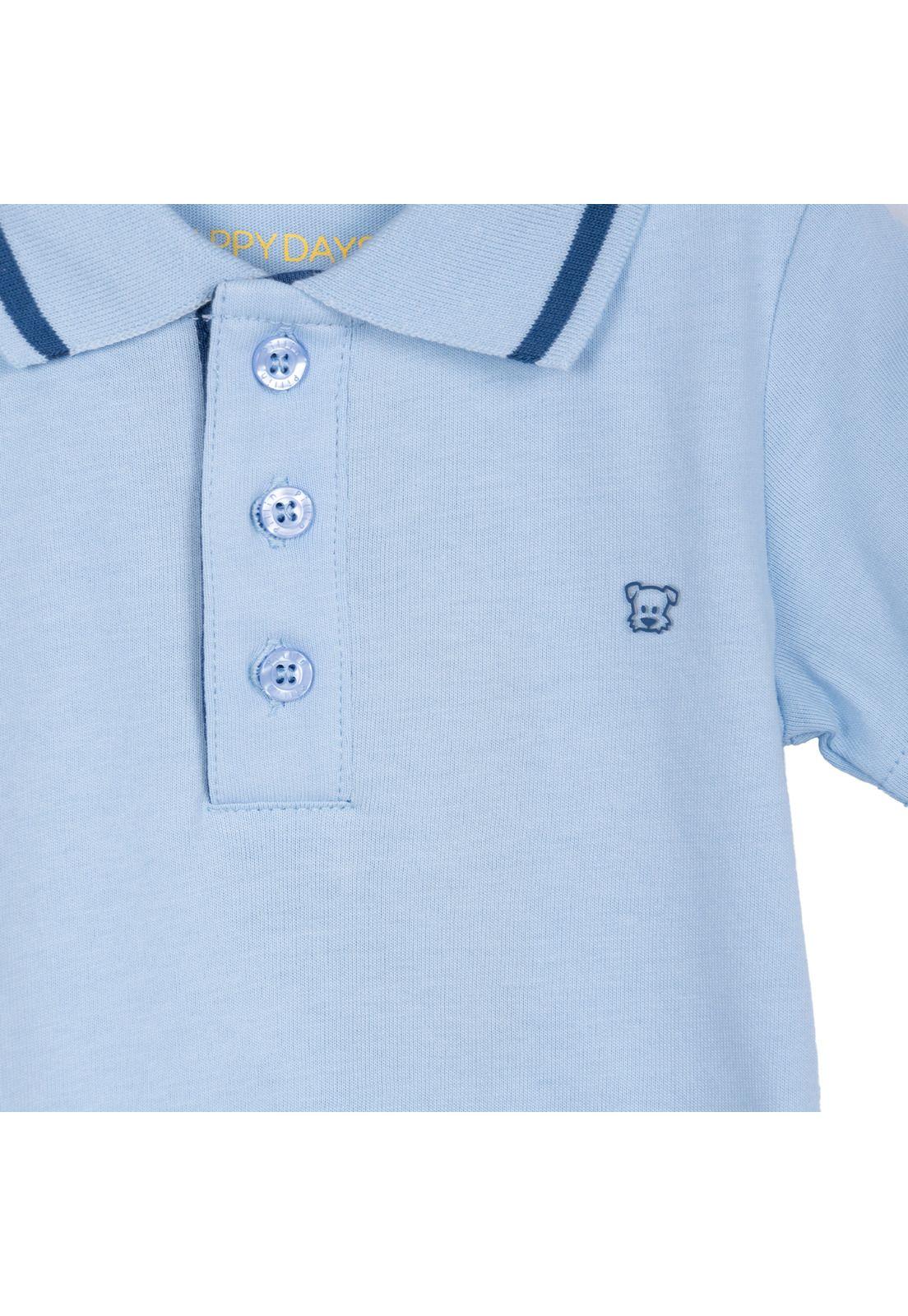 Polera Bebé Niño Manga Corta Cuello Piqué Celeste Pillin-2