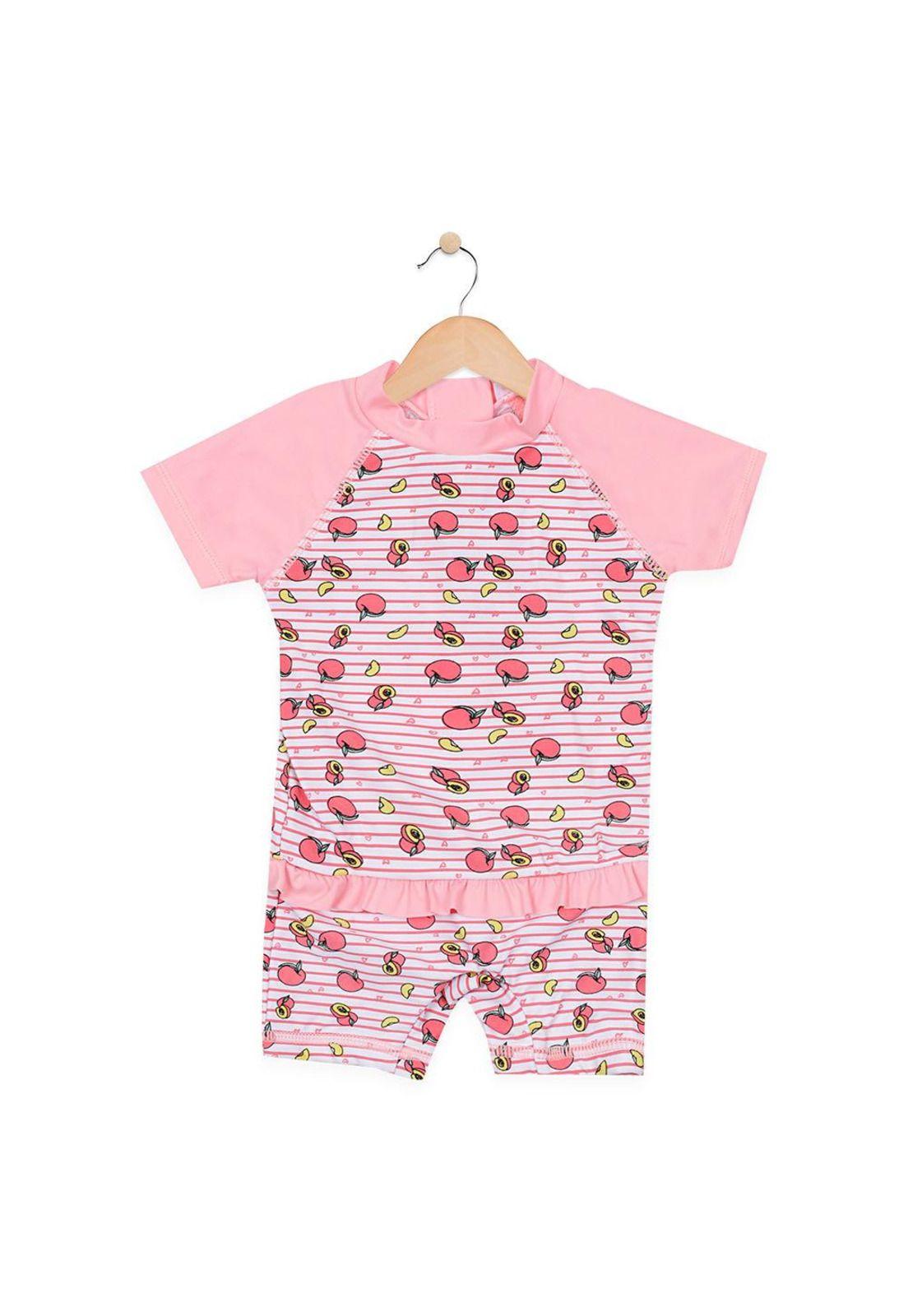 Mameluco Uv Bebé Algodón Verano Niña Rosado-0