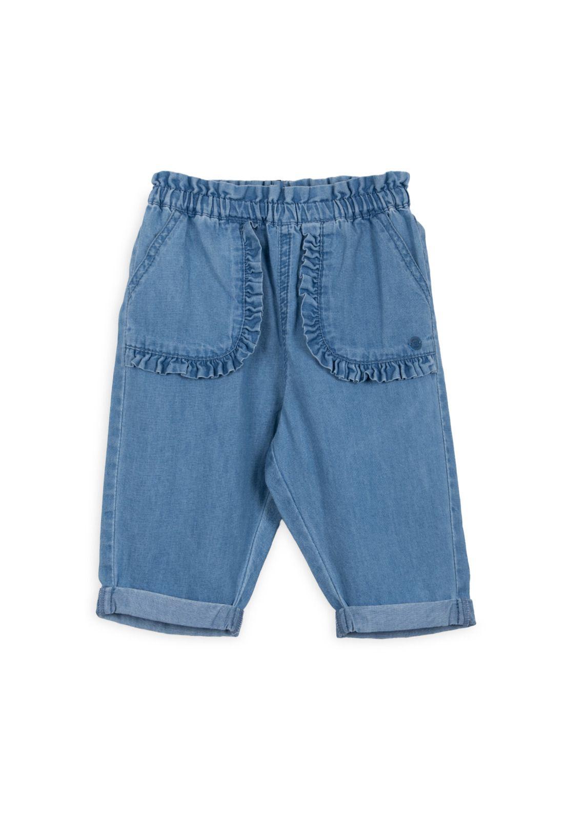 Jeans Bebé Niña Baggy Cintura Elasticada Vuelos Azul Pillin-0