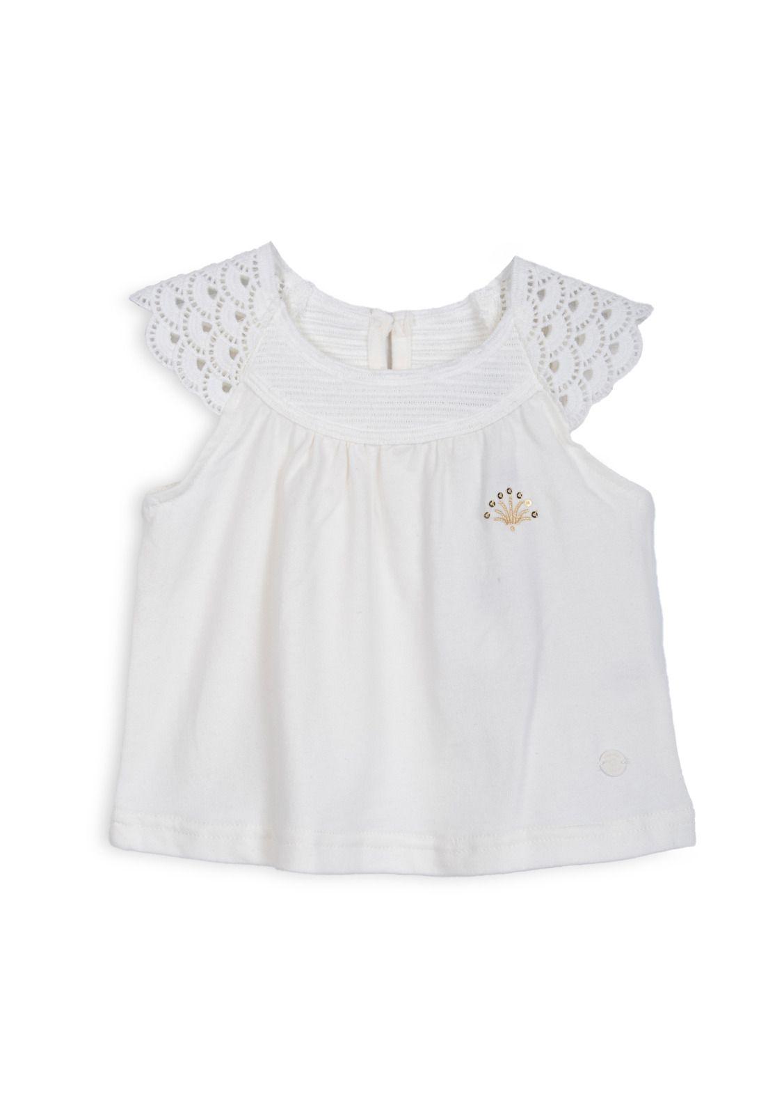 Polera Bebé Niña Manga Corta Tejido Macramé Crudo Pillin-0