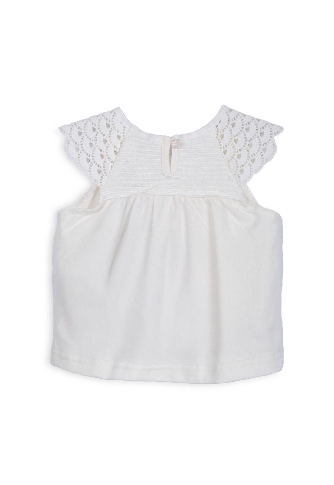 Polera Bebé Niña Manga Corta Tejido Macramé Crudo Pillin-1